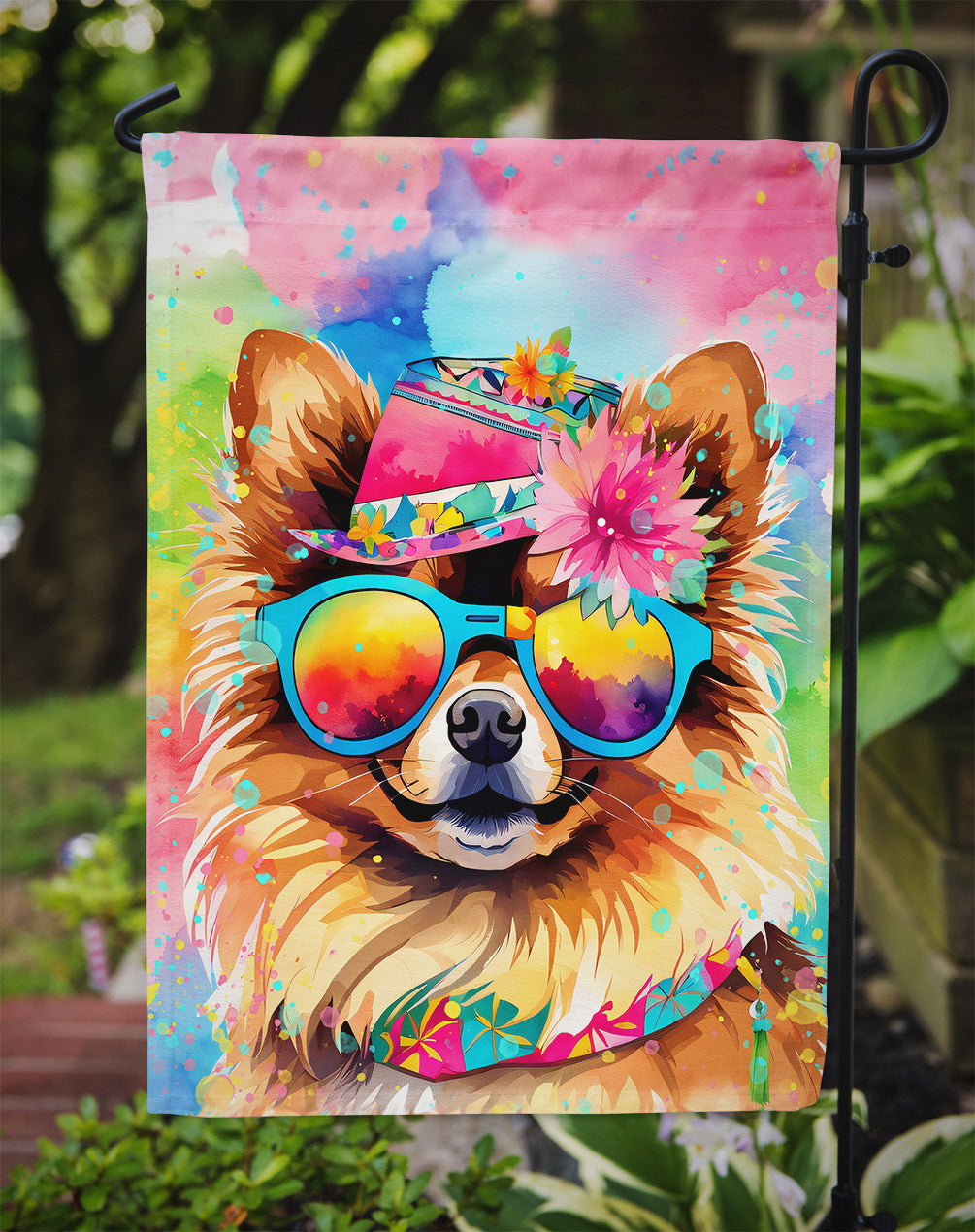 Pomeranian Hippie Dawg Garden Flag