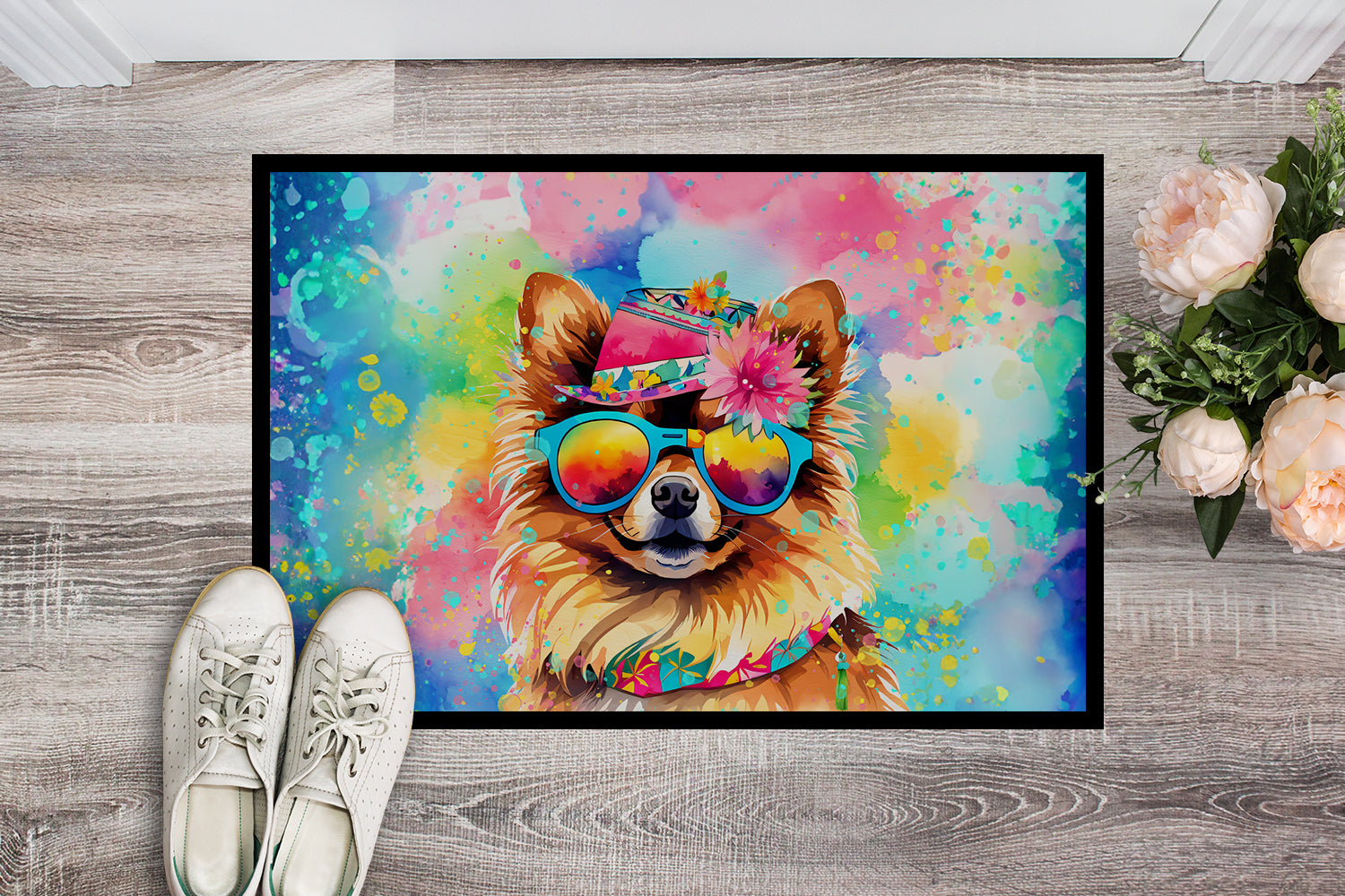 Pomeranian Hippie Dawg Indoor or Outdoor Mat 24x36