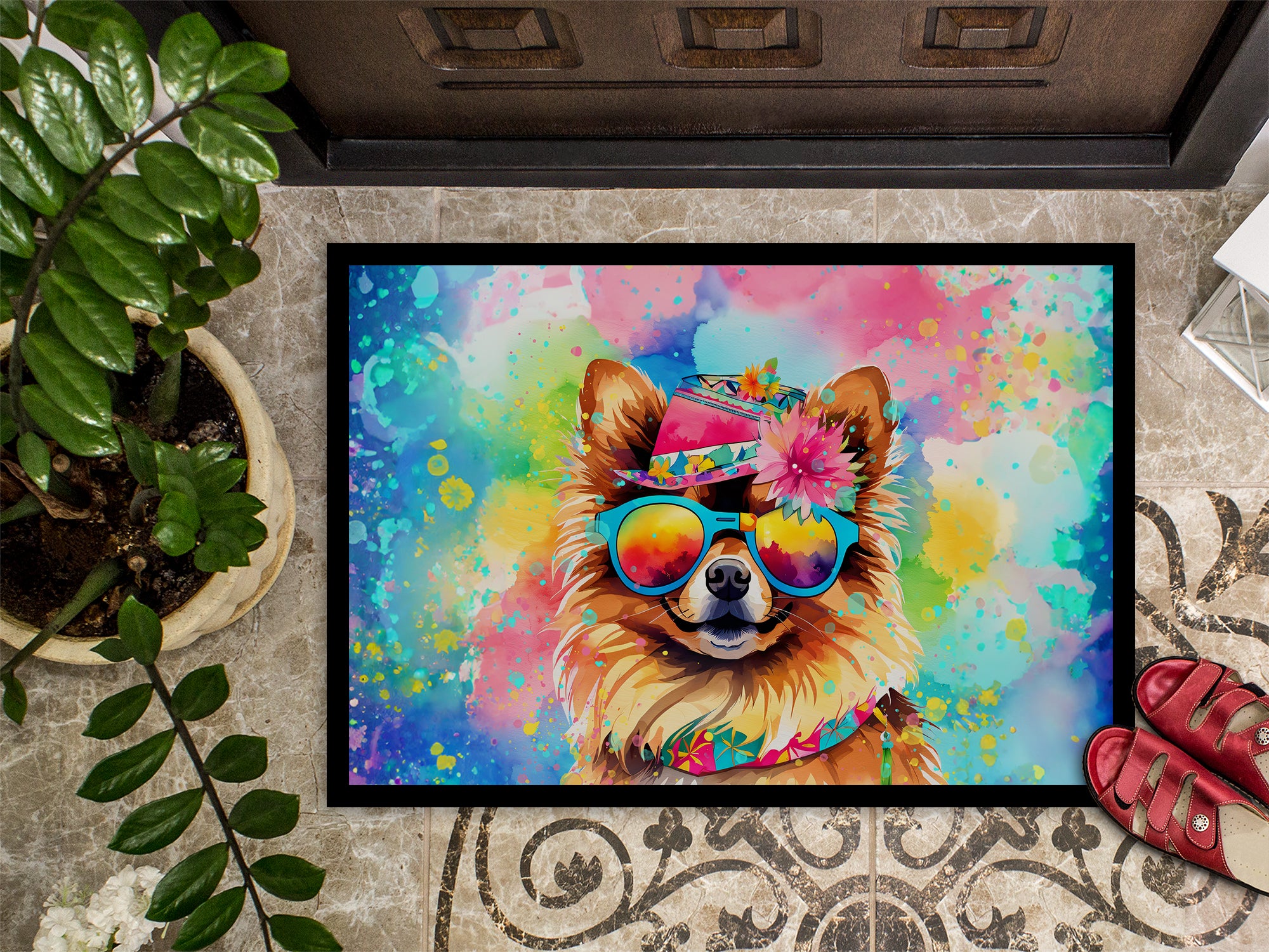 Pomeranian Hippie Dawg Indoor or Outdoor Mat 24x36