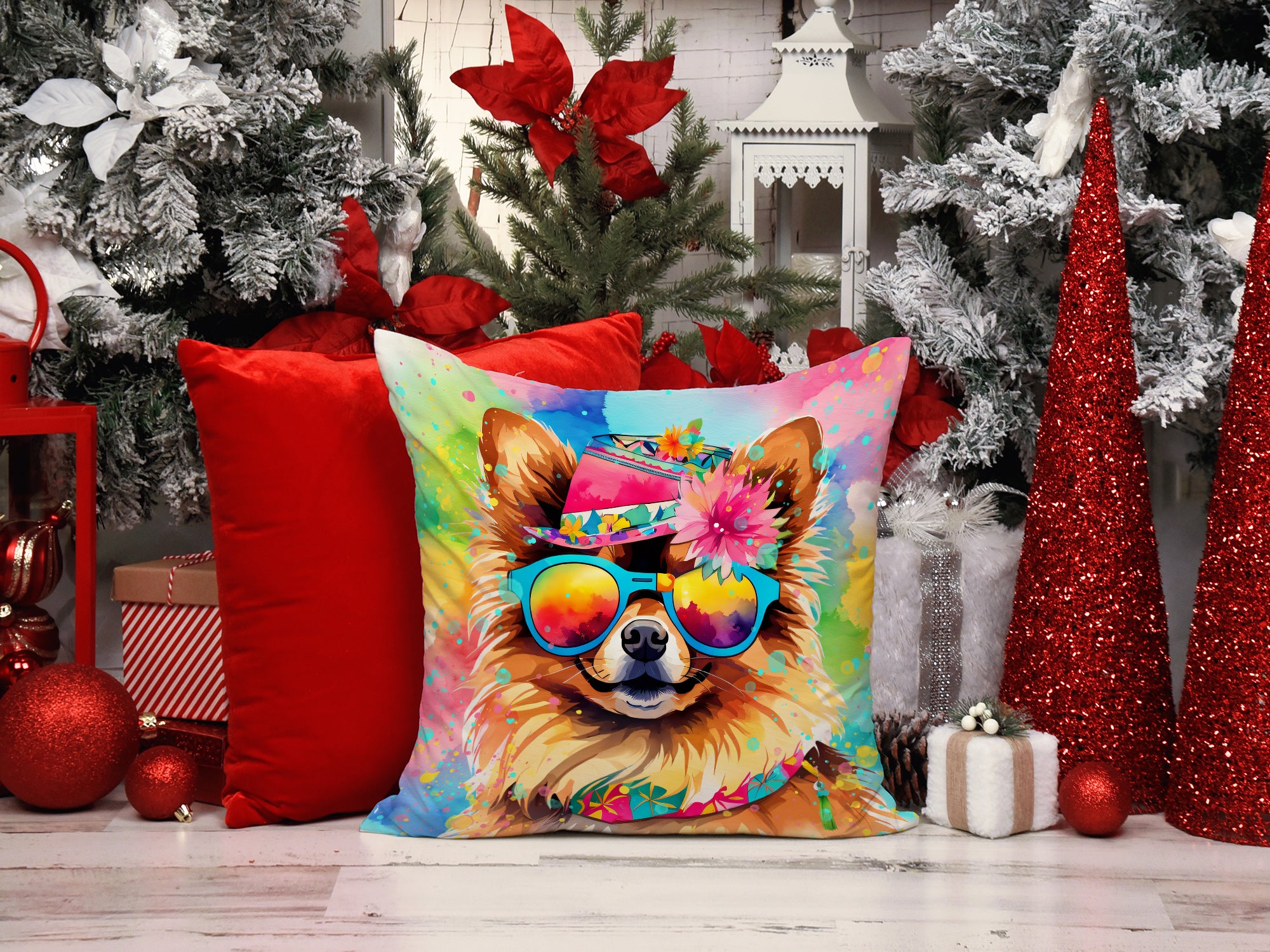 Pomeranian Hippie Dawg Fabric Decorative Pillow  the-store.com.