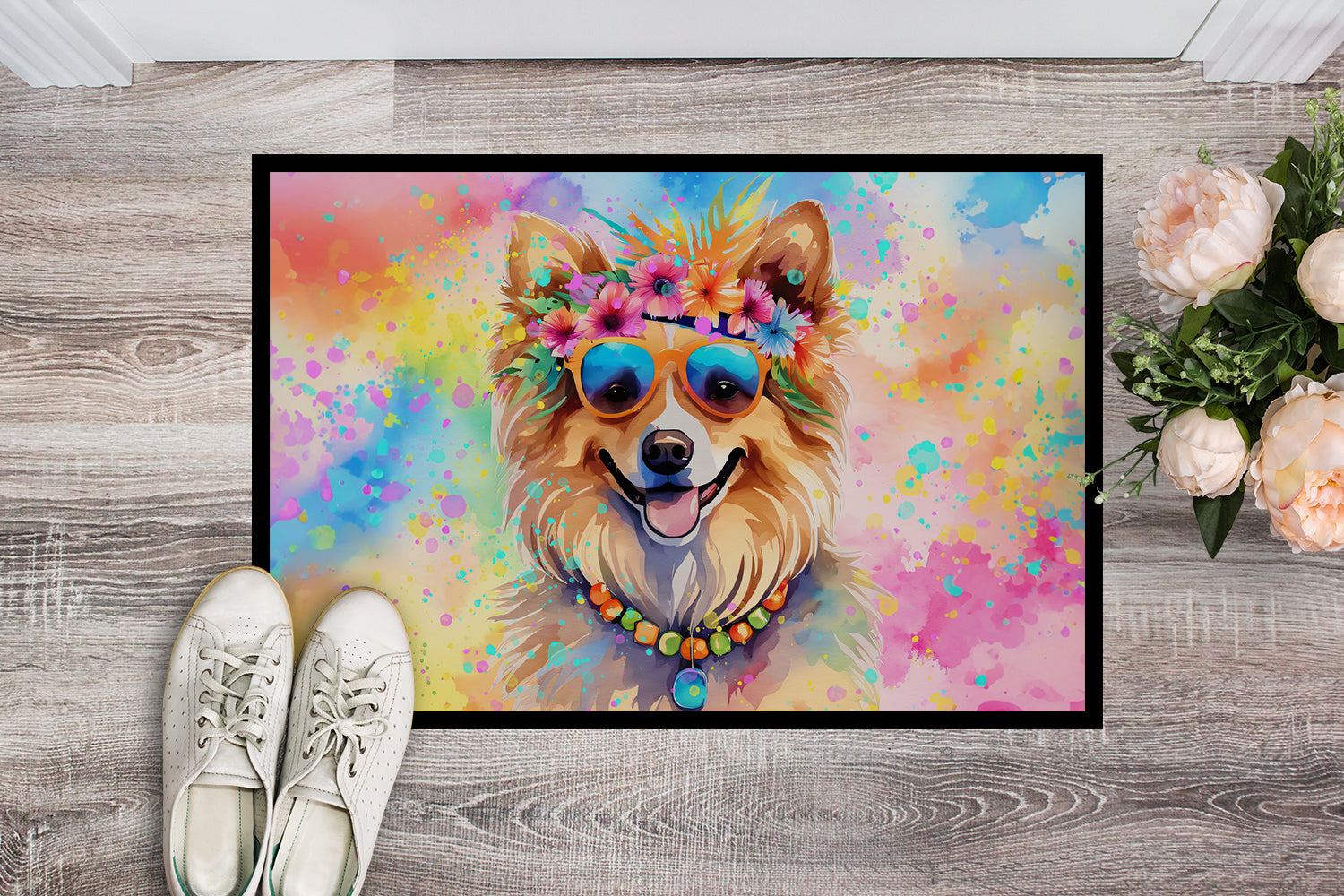 Pomeranian Hippie Dawg Indoor or Outdoor Mat 24x36