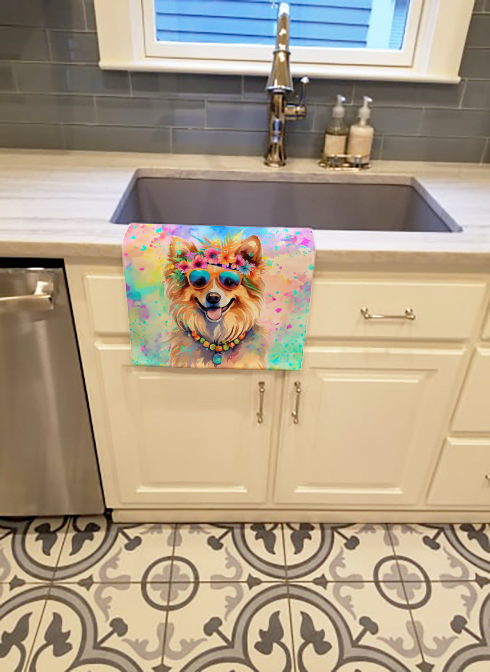 Pomeranian Hippie Dawg Kitchen Towel