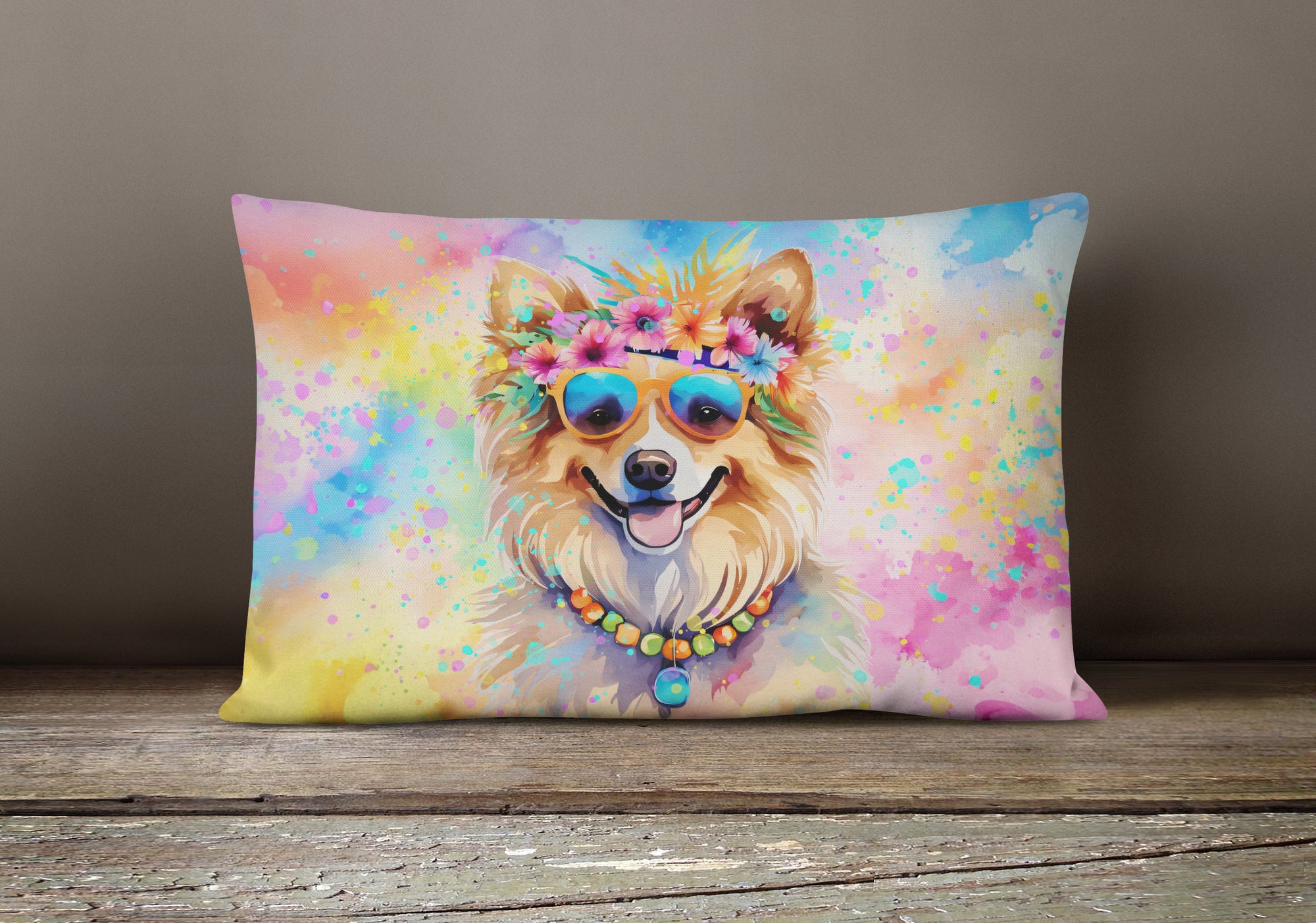 Pomeranian Hippie Dawg Fabric Decorative Pillow