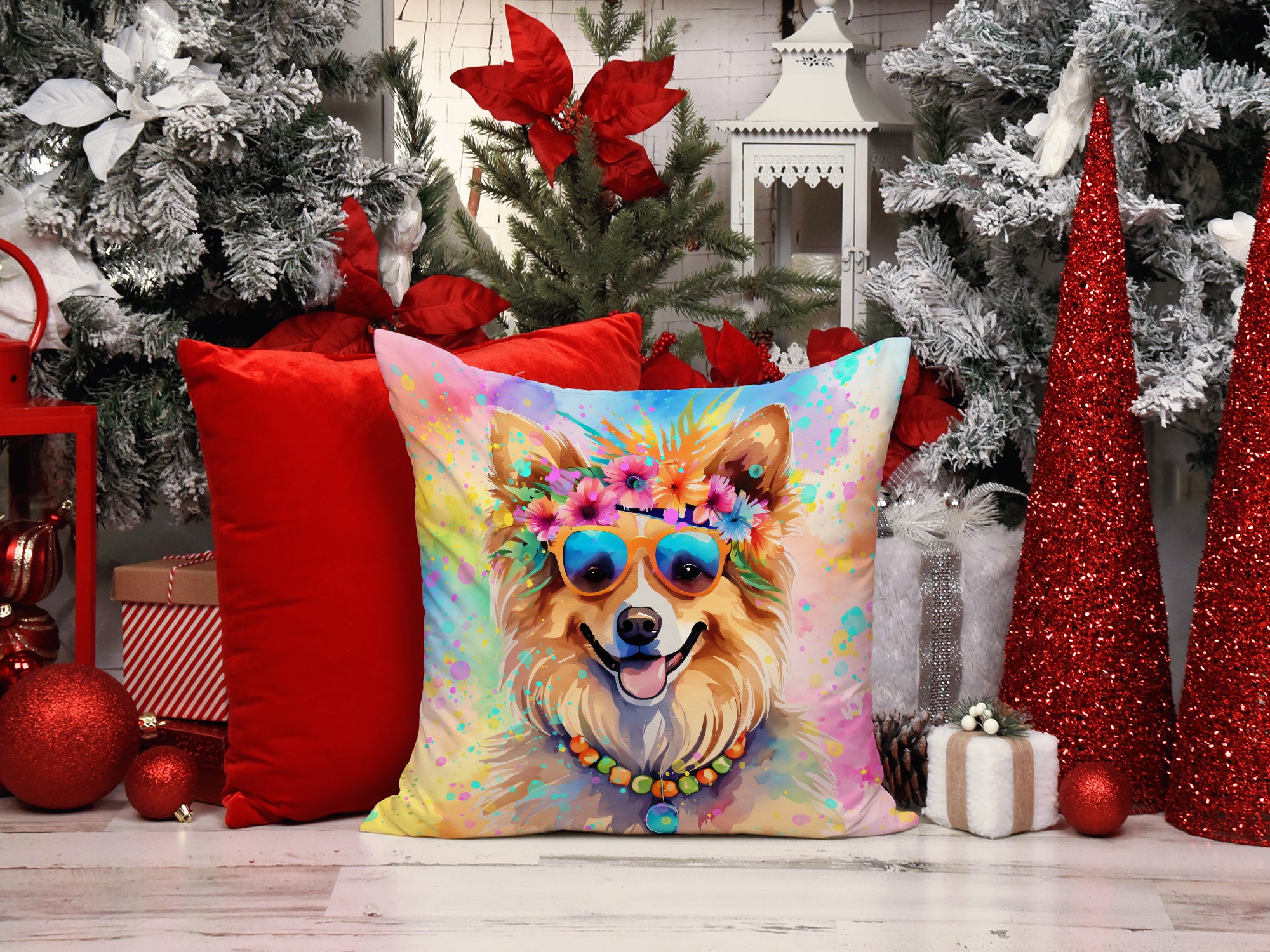 Pomeranian Hippie Dawg Fabric Decorative Pillow