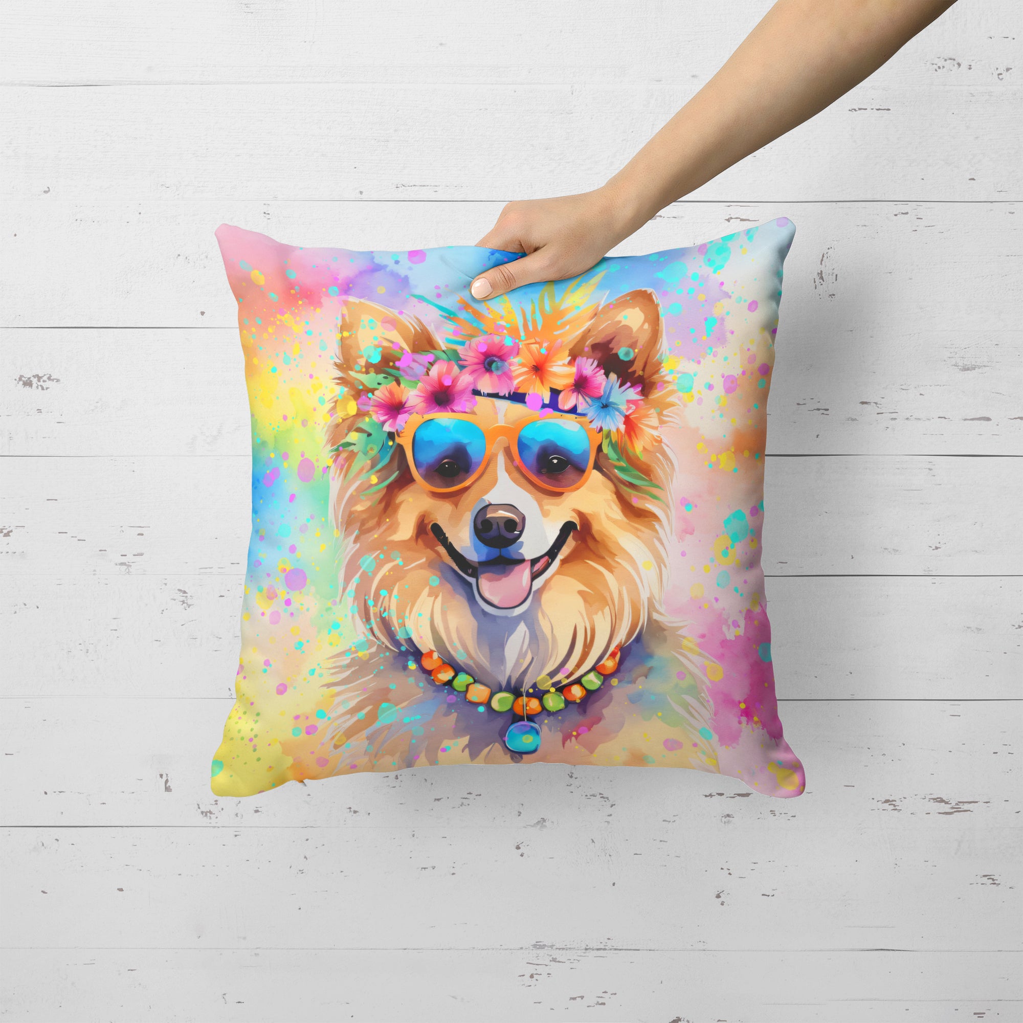 Pomeranian Hippie Dawg Fabric Decorative Pillow