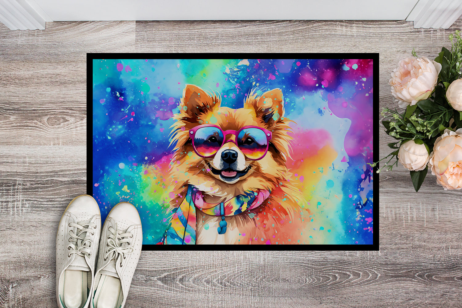 Pomeranian Hippie Dawg Indoor or Outdoor Mat 24x36