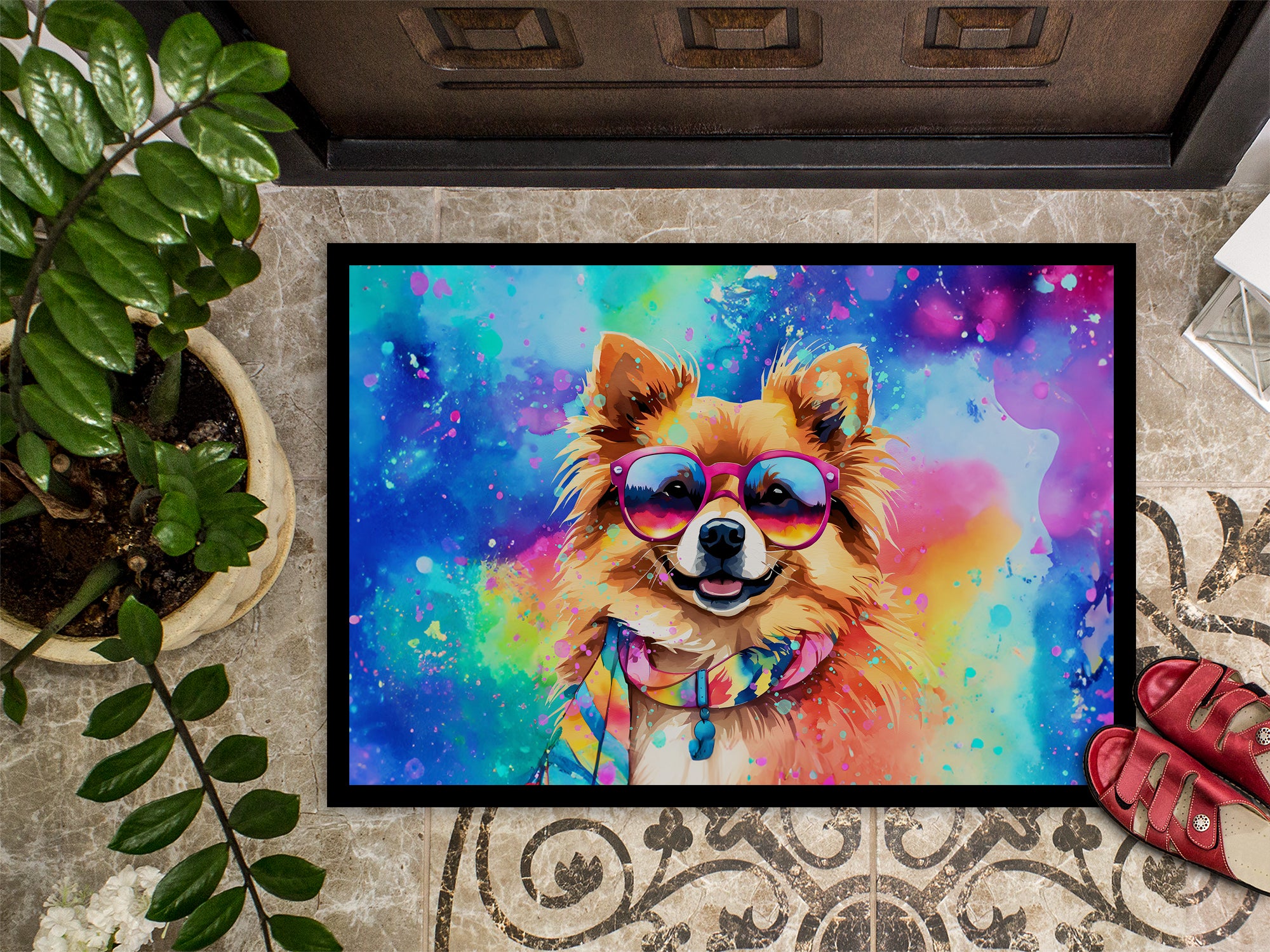 Pomeranian Hippie Dawg Indoor or Outdoor Mat 24x36