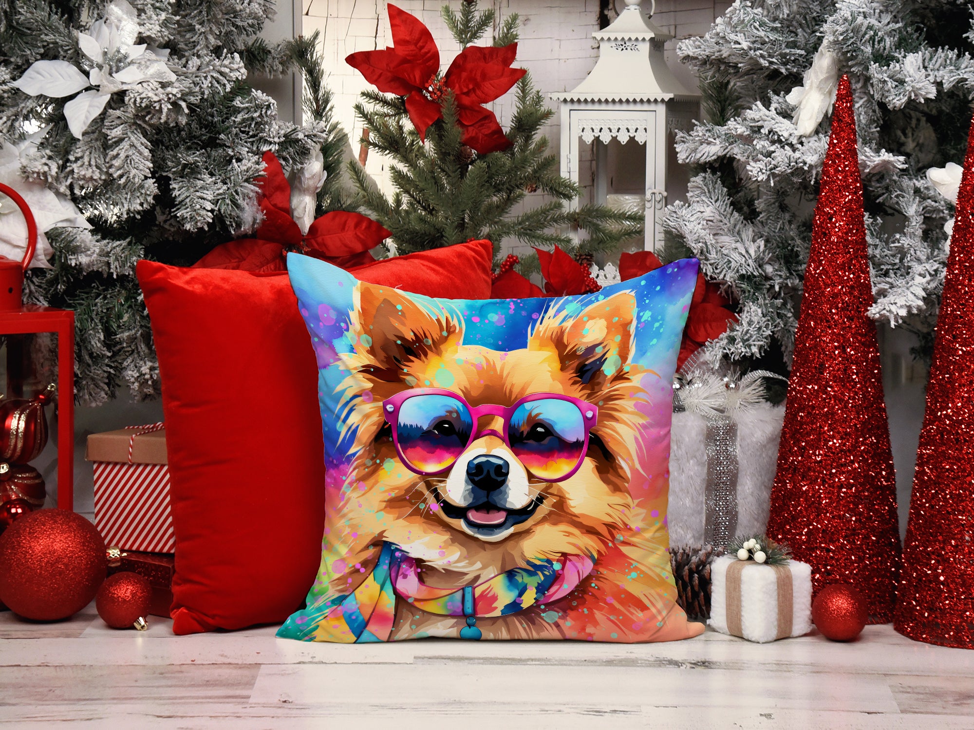 Pomeranian Hippie Dawg Fabric Decorative Pillow