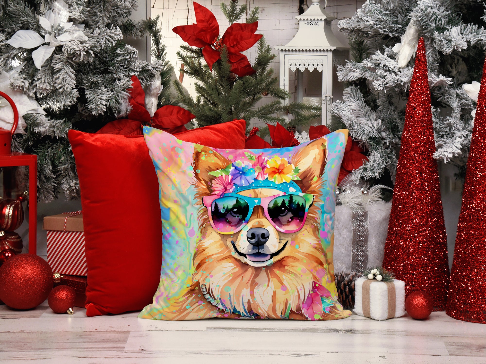 Pomeranian Hippie Dawg Fabric Decorative Pillow