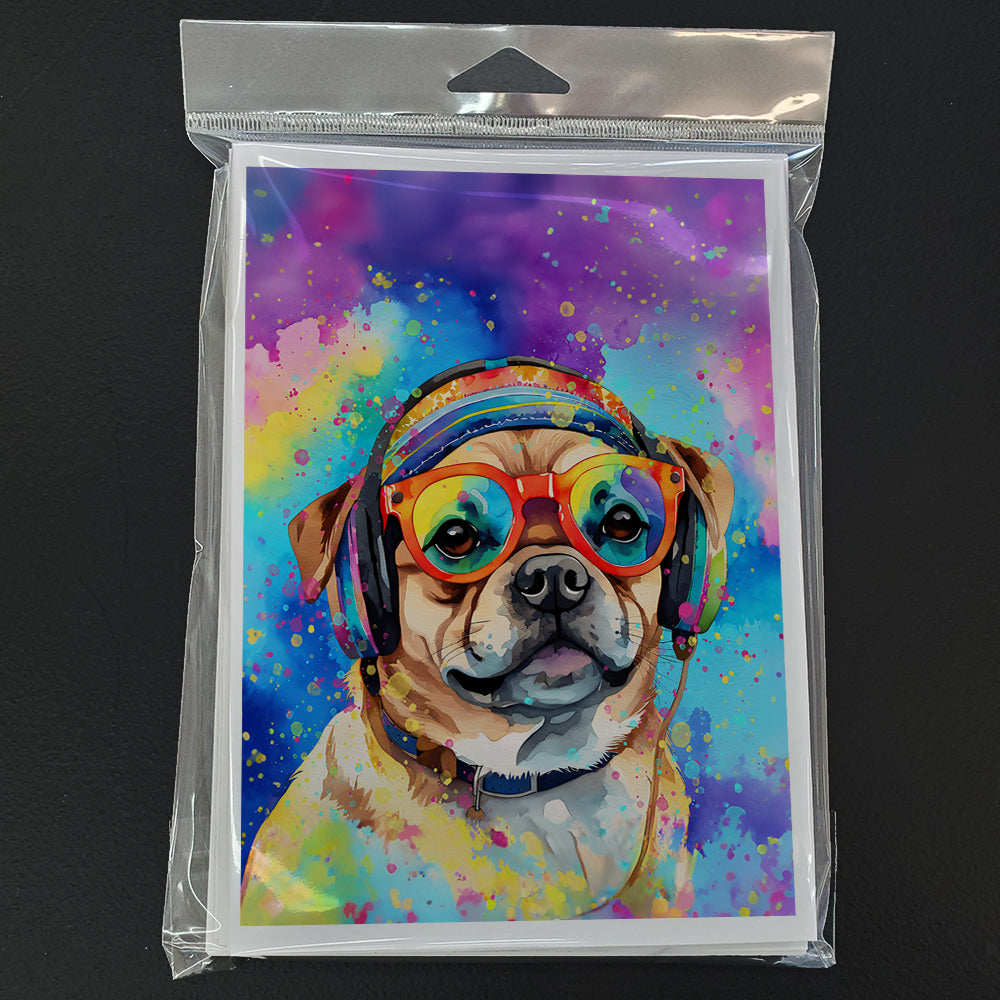 Pug Hippie Dawg Greeting Cards Pack of 8