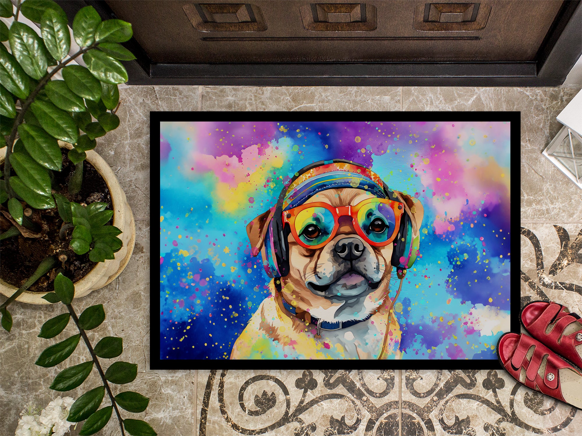 Pug Hippie Dawg Indoor or Outdoor Mat 24x36