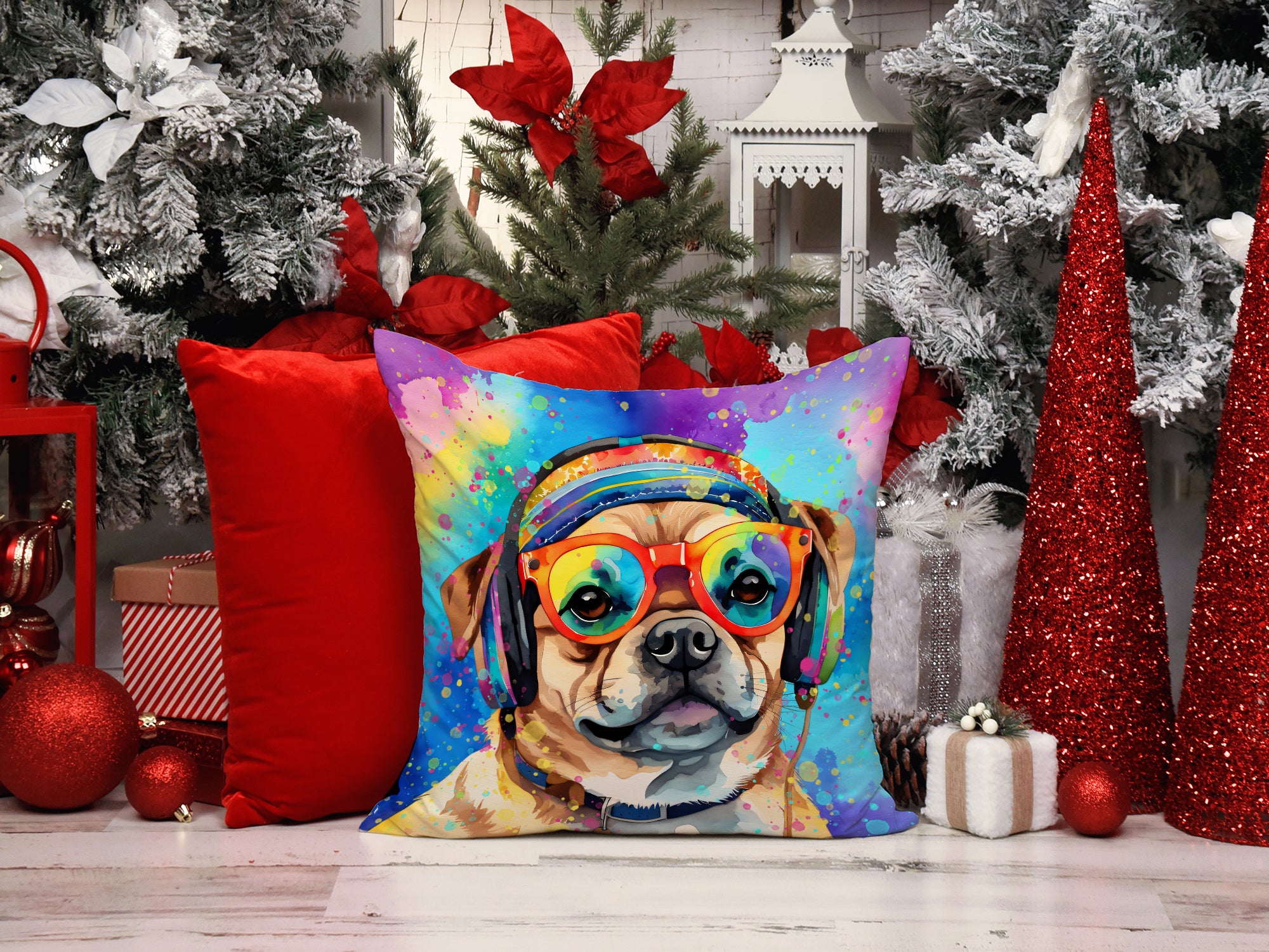 Buy this Pug Hippie Dawg Fabric Decorative Pillow