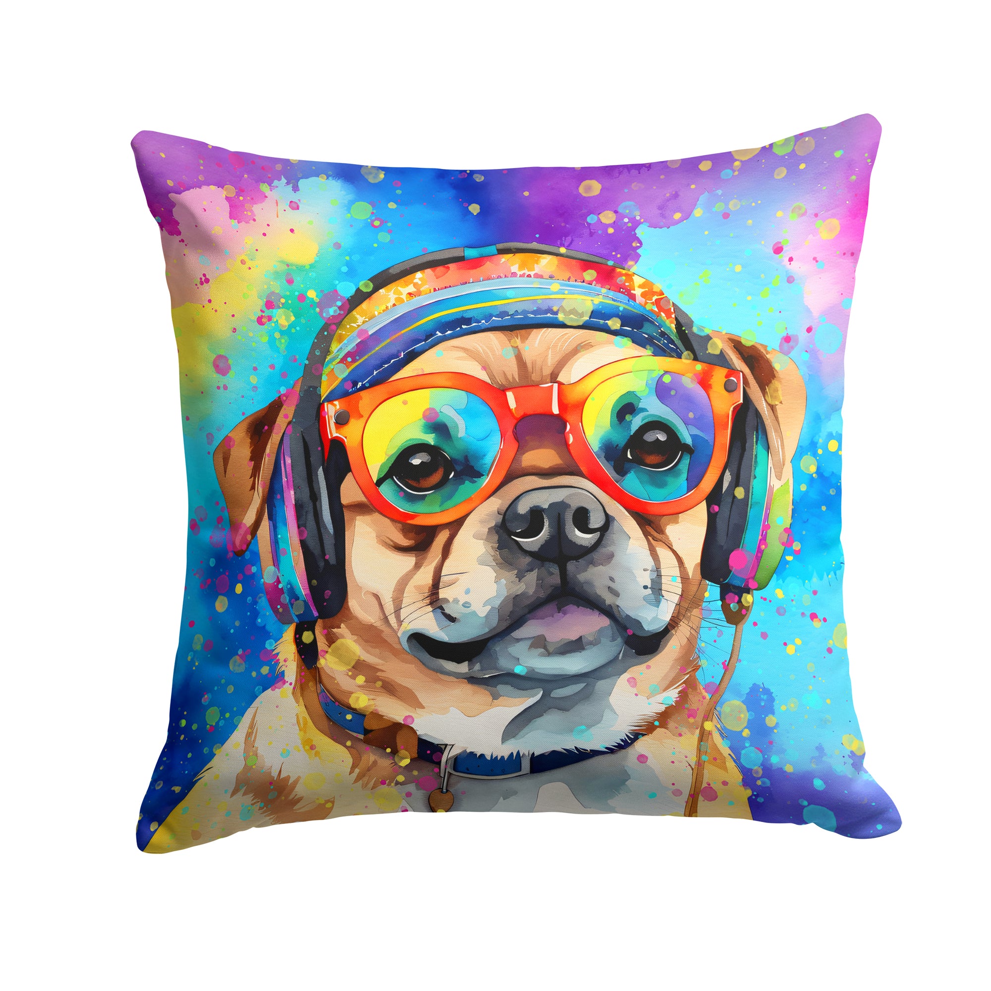 Buy this Pug Hippie Dawg Fabric Decorative Pillow