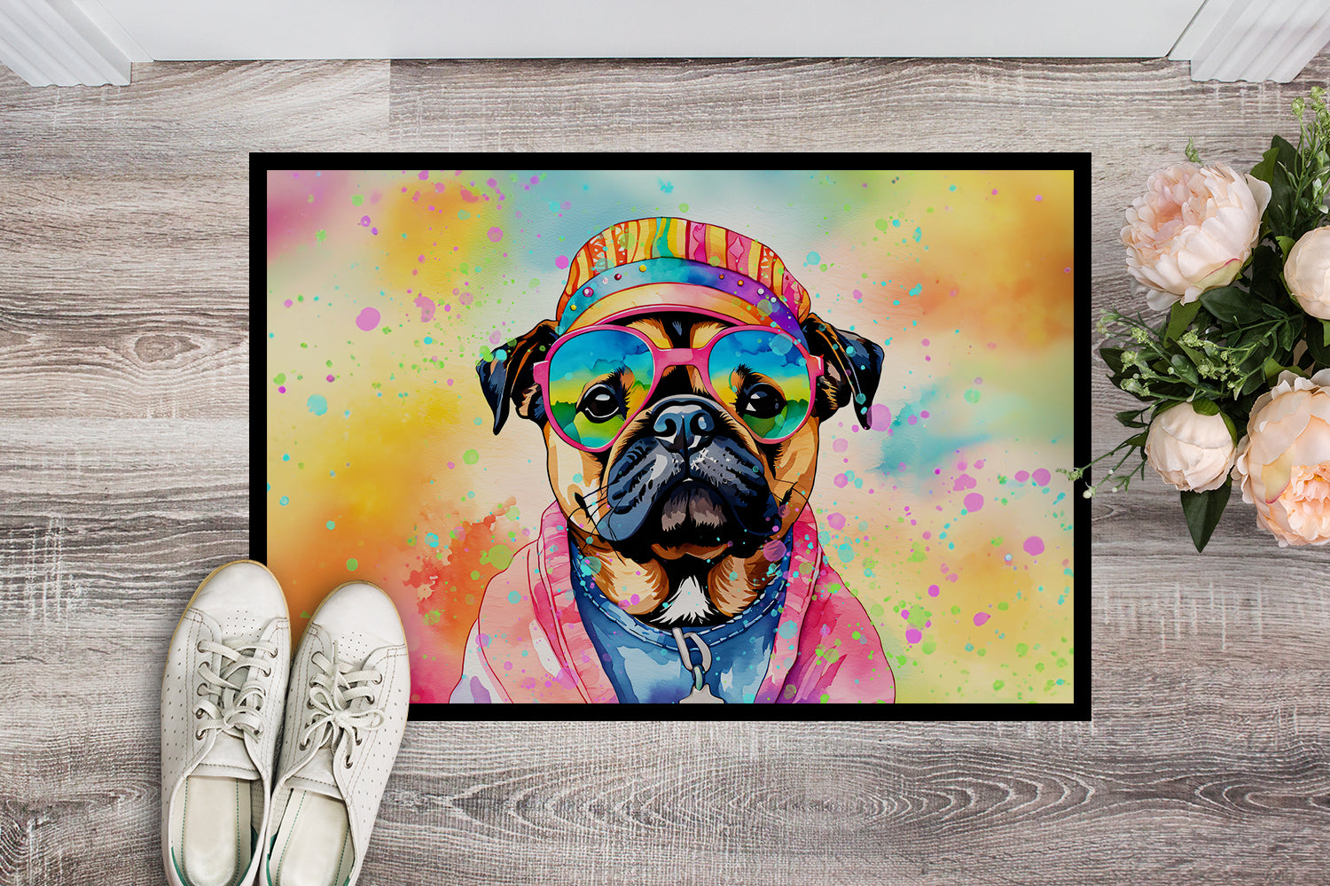 Pug Hippie Dawg Indoor or Outdoor Mat 24x36