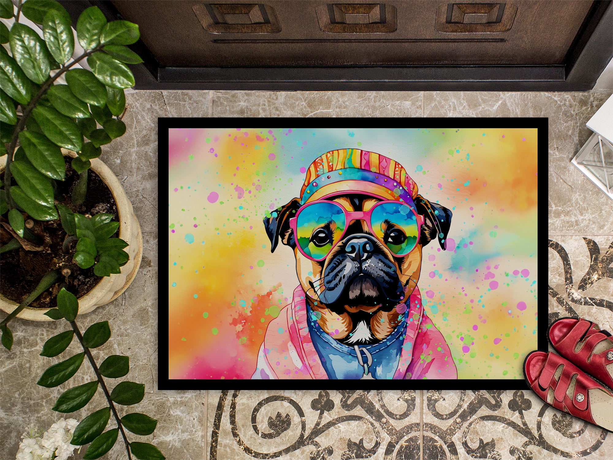 Pug Hippie Dawg Indoor or Outdoor Mat 24x36