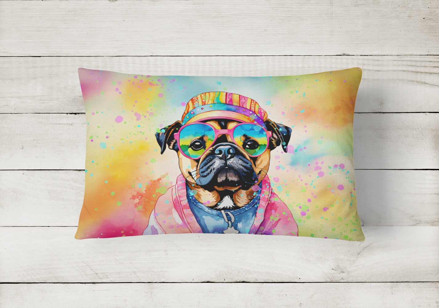 Buy this Pug Hippie Dawg Fabric Decorative Pillow