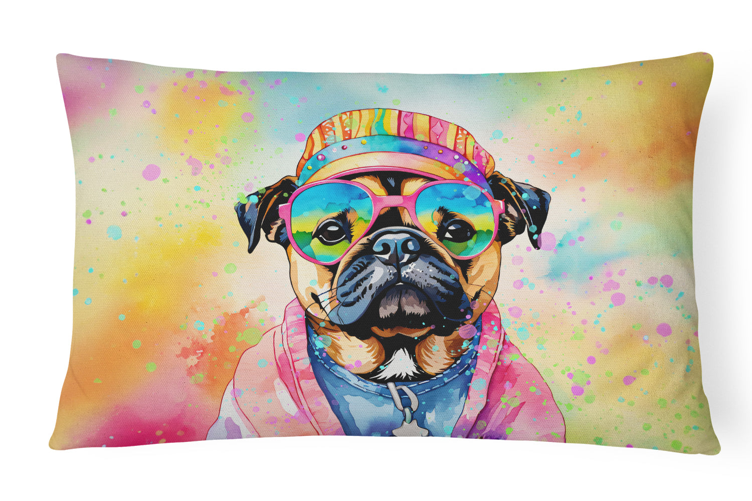 Buy this Pug Hippie Dawg Fabric Decorative Pillow