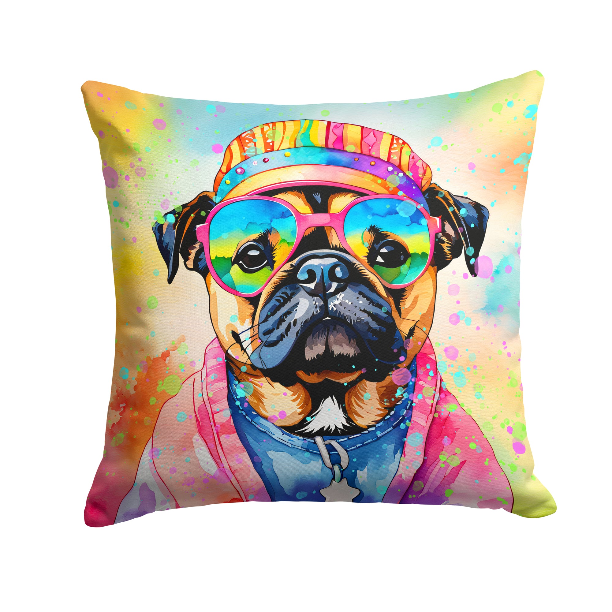 Buy this Pug Hippie Dawg Fabric Decorative Pillow