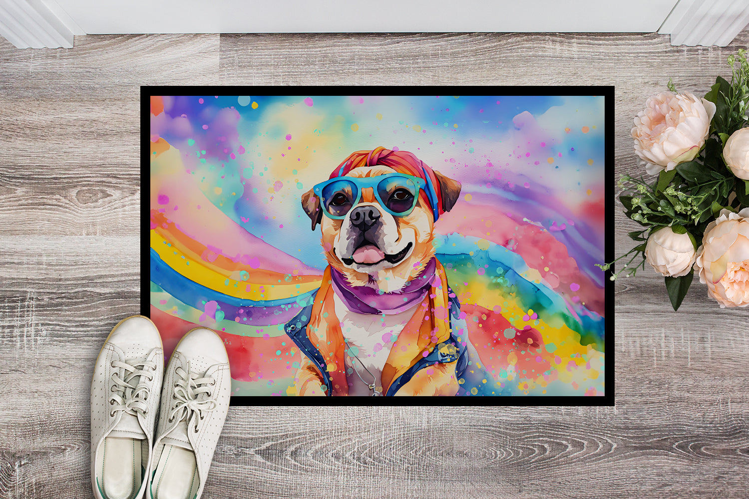 Pug Hippie Dawg Indoor or Outdoor Mat 24x36