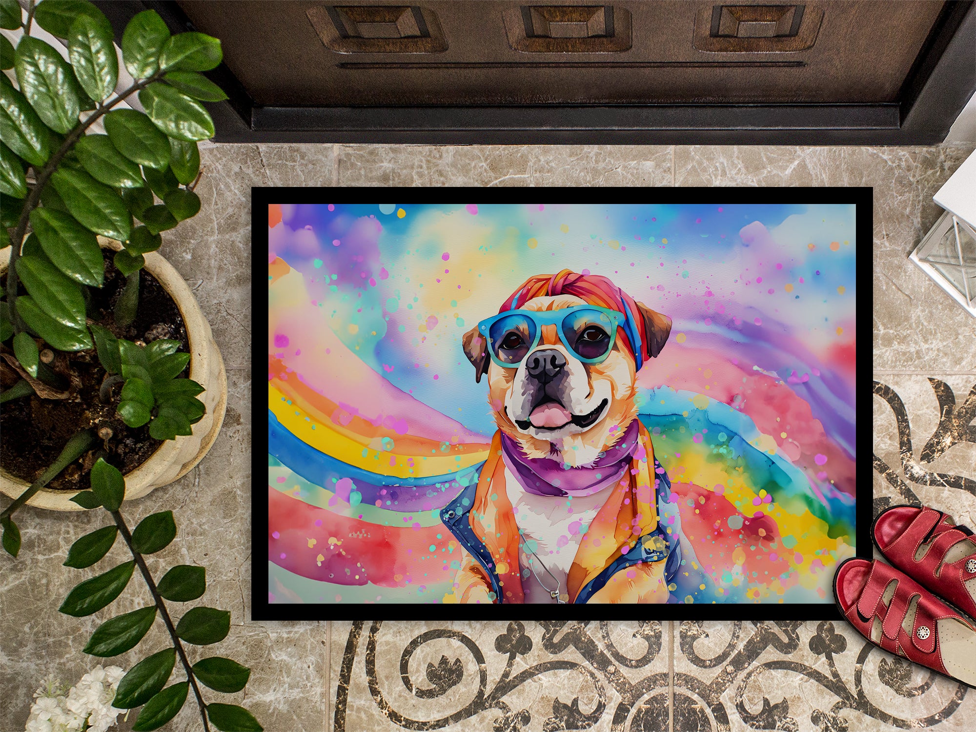 Pug Hippie Dawg Indoor or Outdoor Mat 24x36