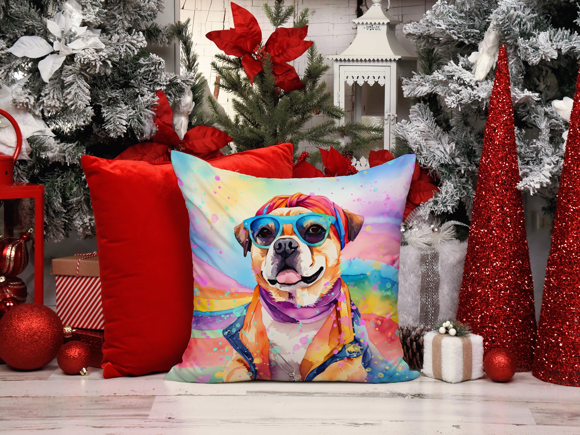 Buy this Pug Hippie Dawg Fabric Decorative Pillow