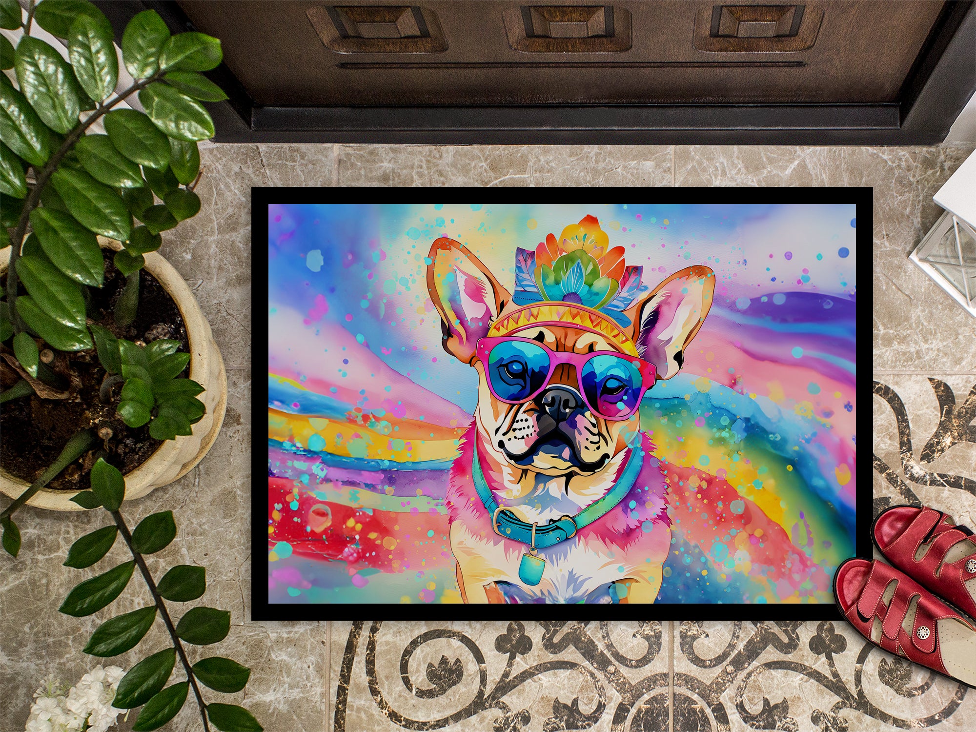 Pug Hippie Dawg Indoor or Outdoor Mat 24x36