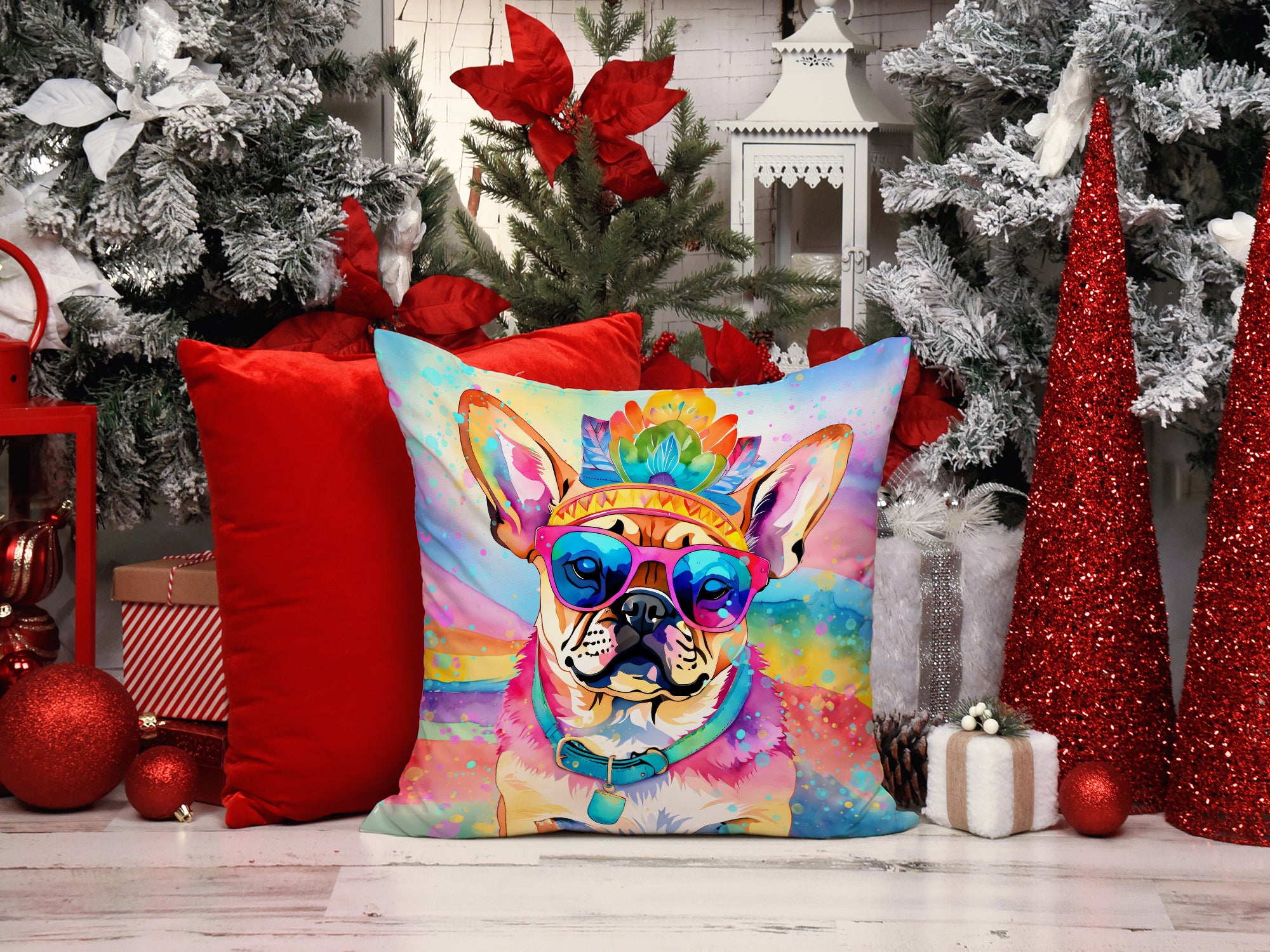 Buy this Pug Hippie Dawg Fabric Decorative Pillow