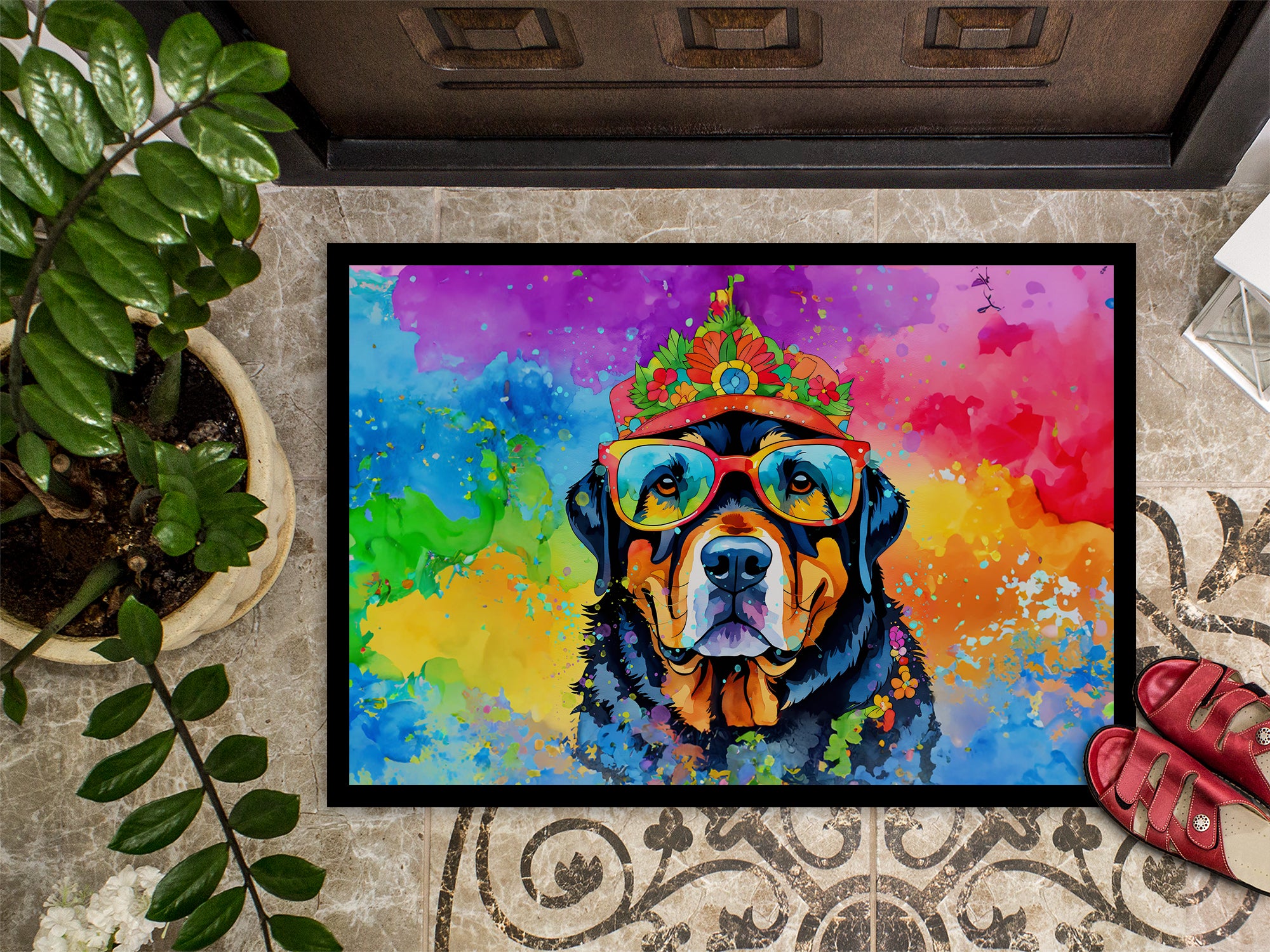 Rottweiler Hippie Dawg Indoor or Outdoor Mat 24x36