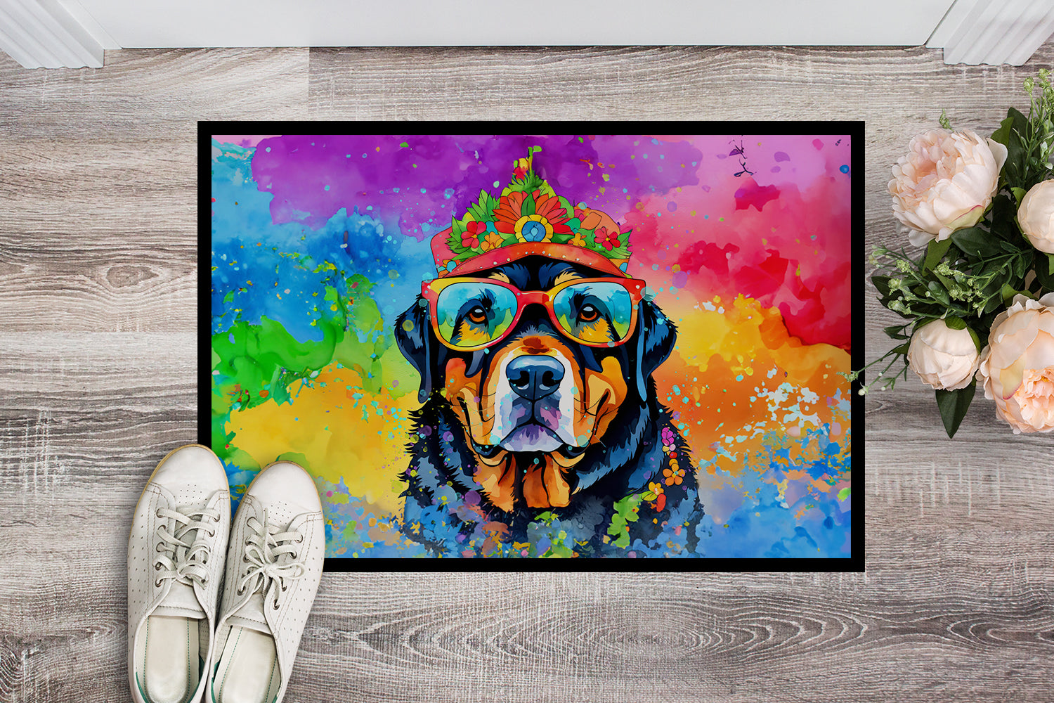 Rottweiler Hippie Dawg Doormat