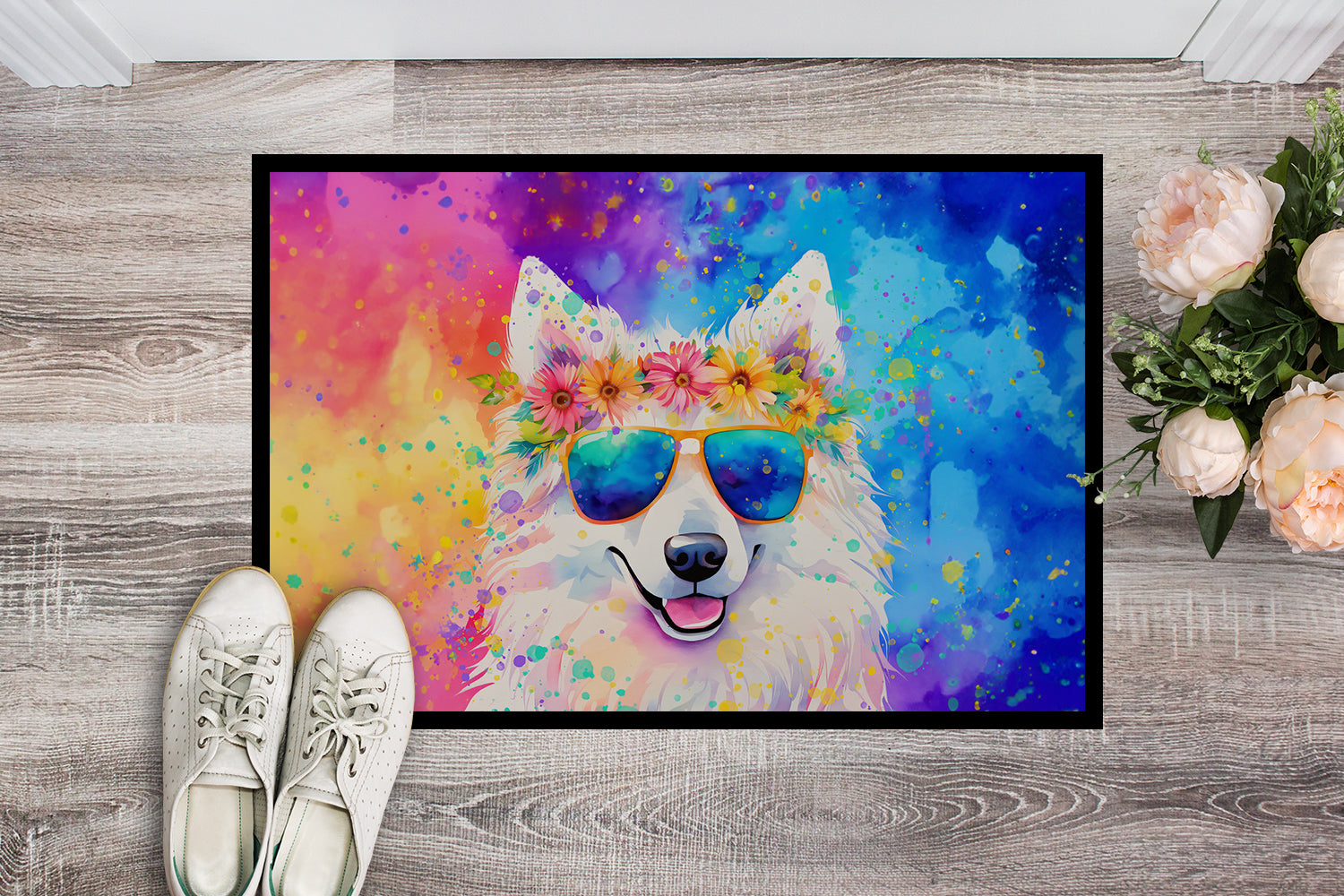 Samoyed Hippie Dawg Indoor or Outdoor Mat 24x36