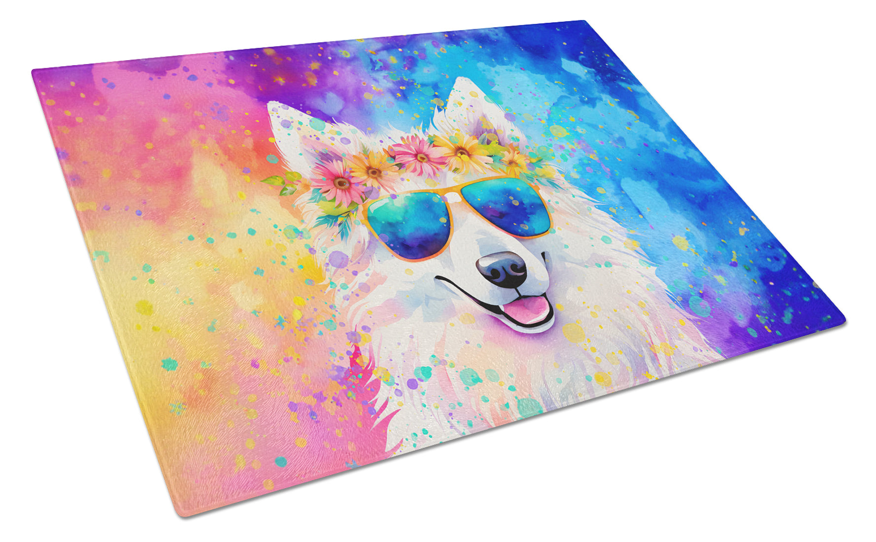 Buy this Samoyed Hippie Dawg Glass Cutting Board Large