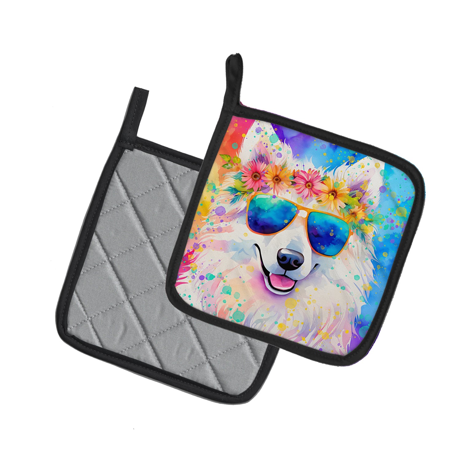 Samoyed Hippie Dawg Pair of Pot Holders