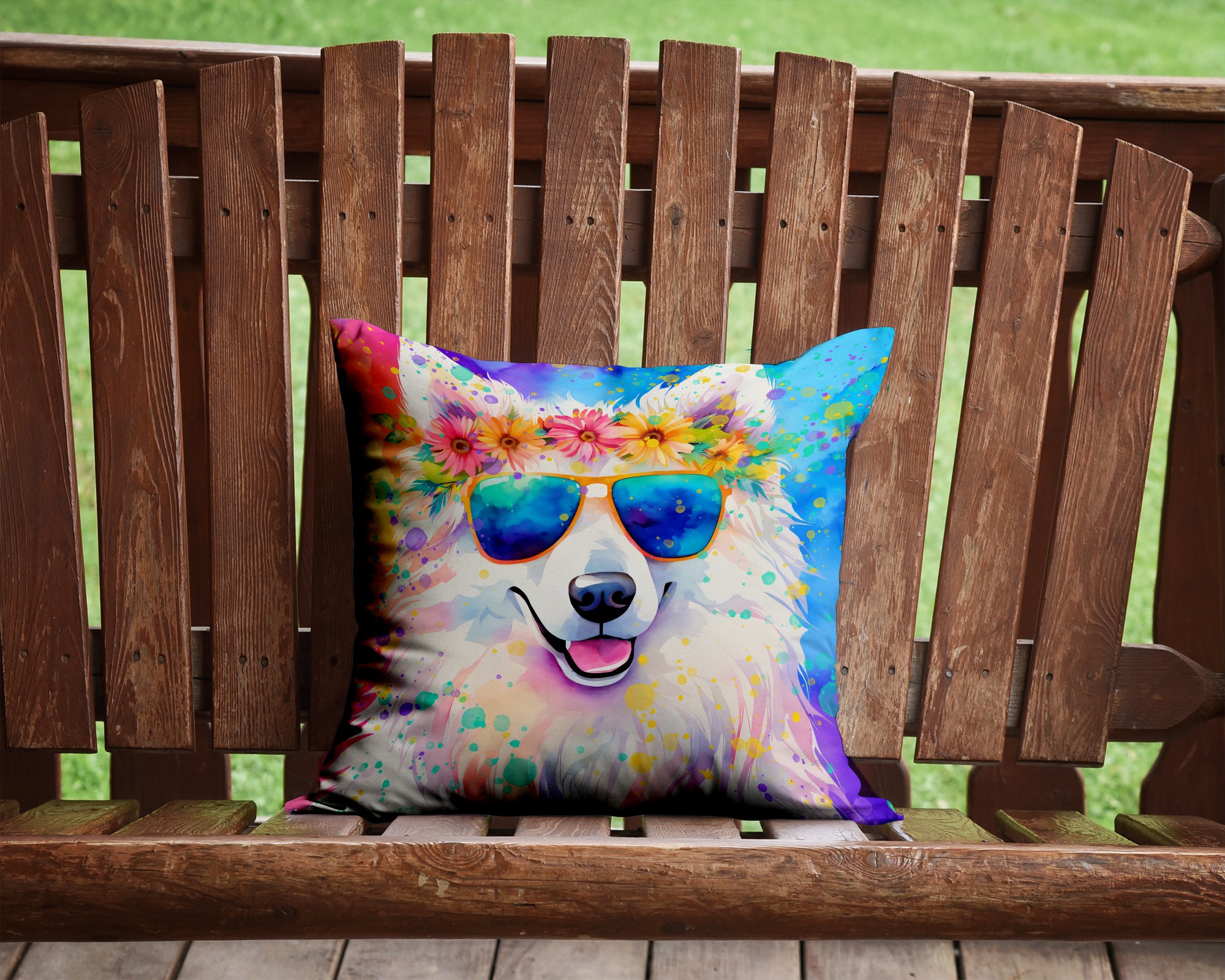 Samoyed Hippie Dawg Fabric Decorative Pillow  the-store.com.