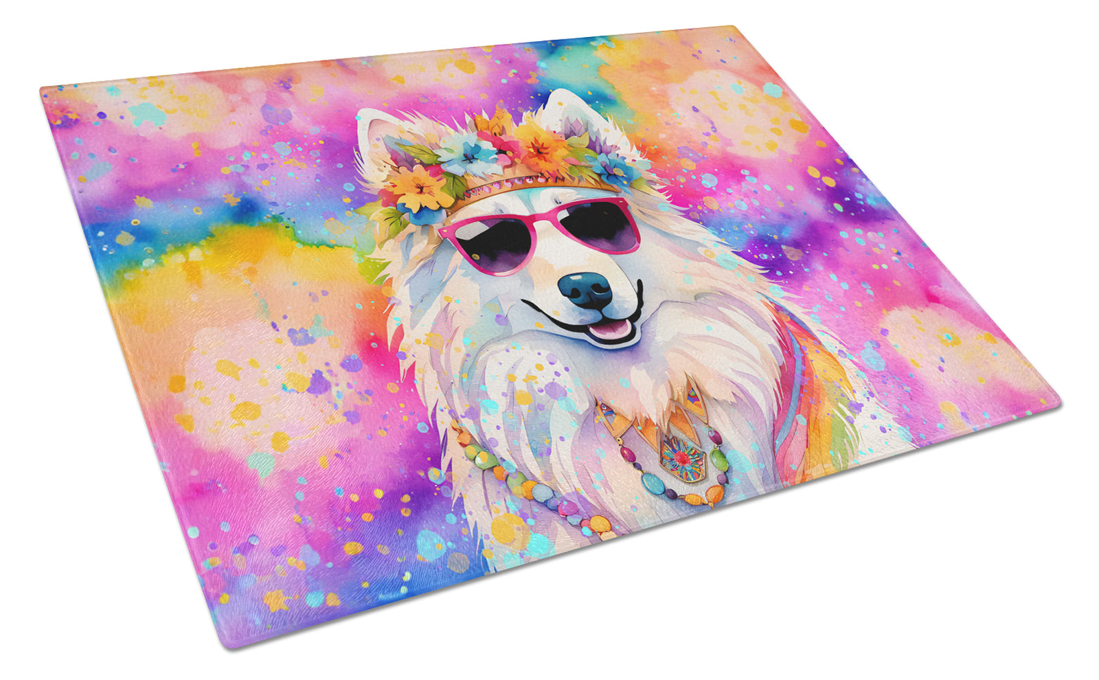 Buy this Samoyed Hippie Dawg Glass Cutting Board Large