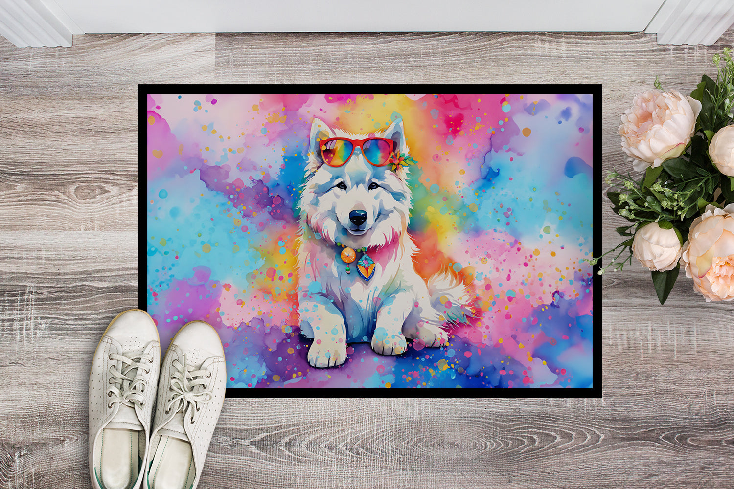 Samoyed Hippie Dawg Indoor or Outdoor Mat 24x36