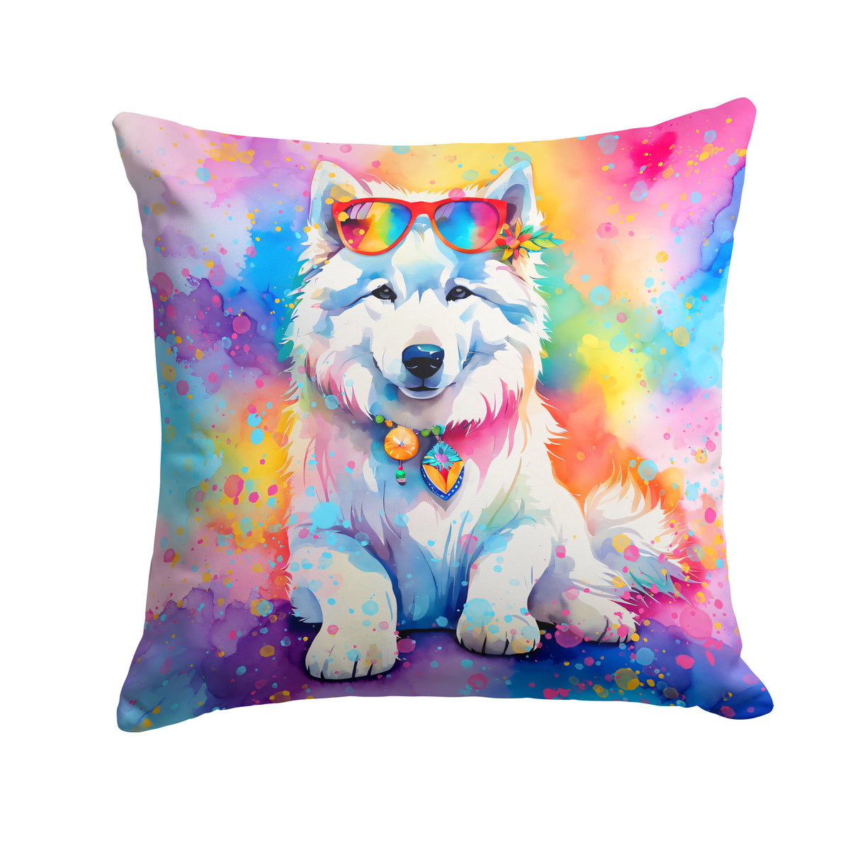 Buy this Samoyed Hippie Dawg Fabric Decorative Pillow