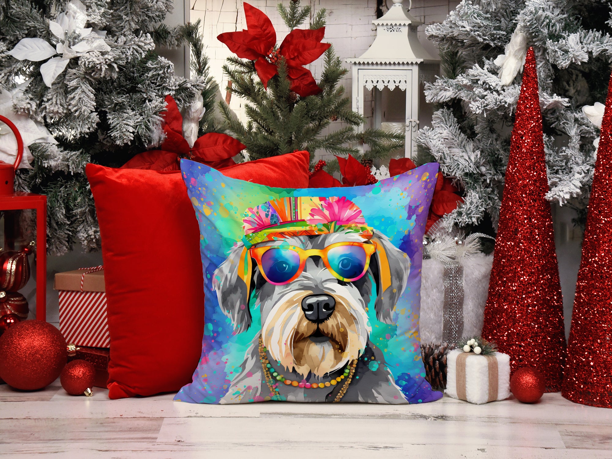 Schnauzer Hippie Dawg Fabric Decorative Pillow