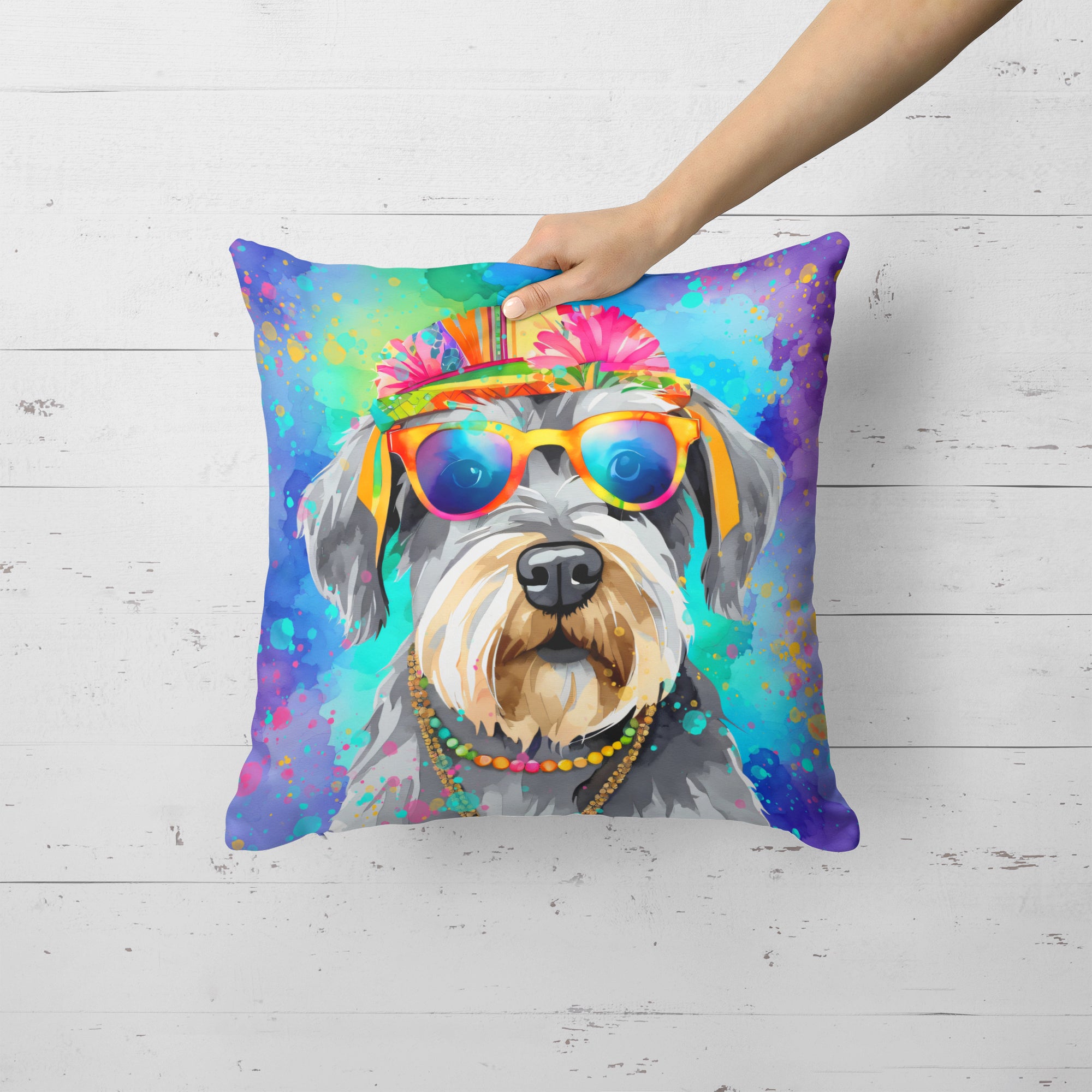 Schnauzer Hippie Dawg Fabric Decorative Pillow