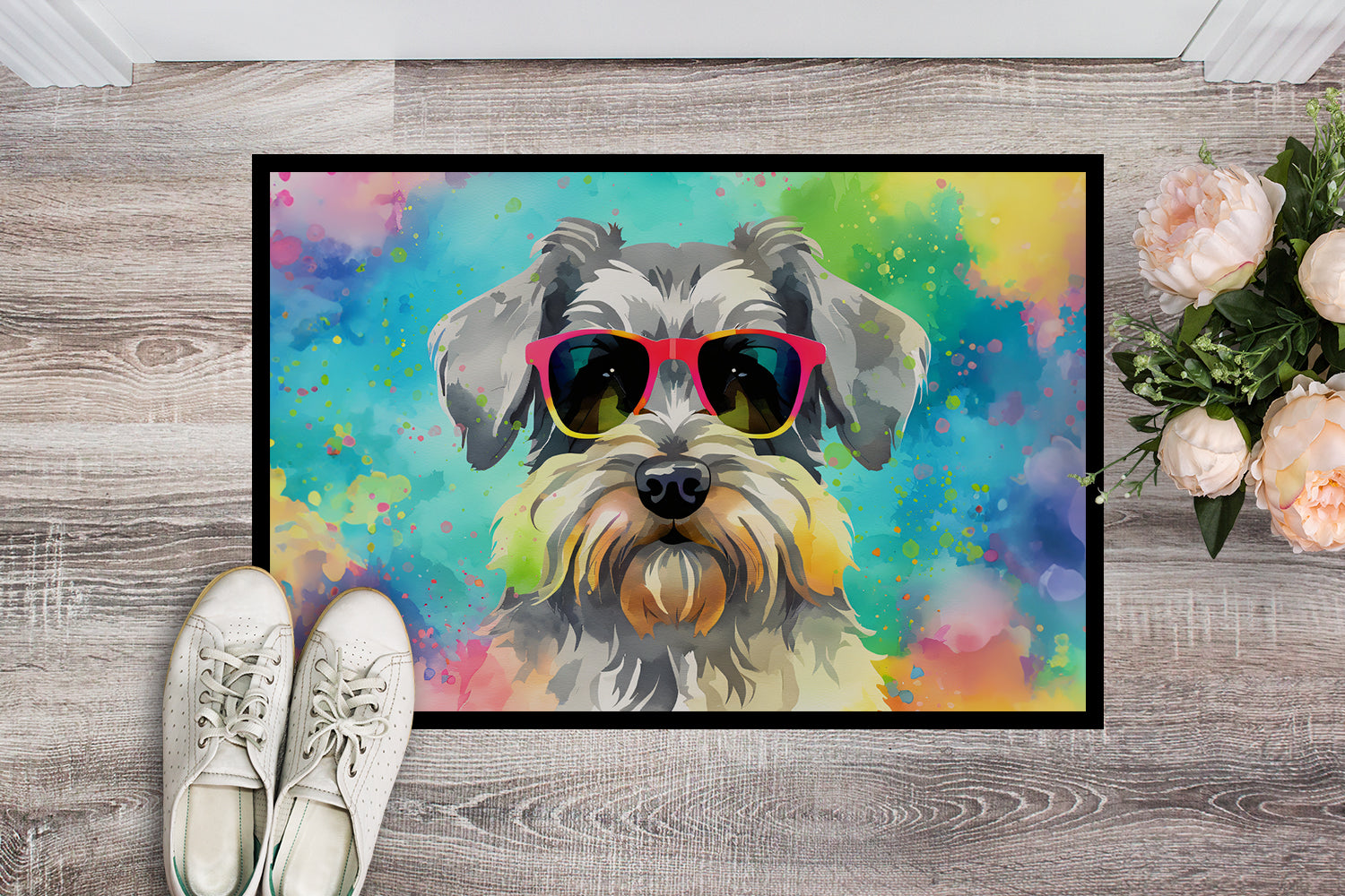 Schnauzer Hippie Dawg Indoor or Outdoor Mat 24x36