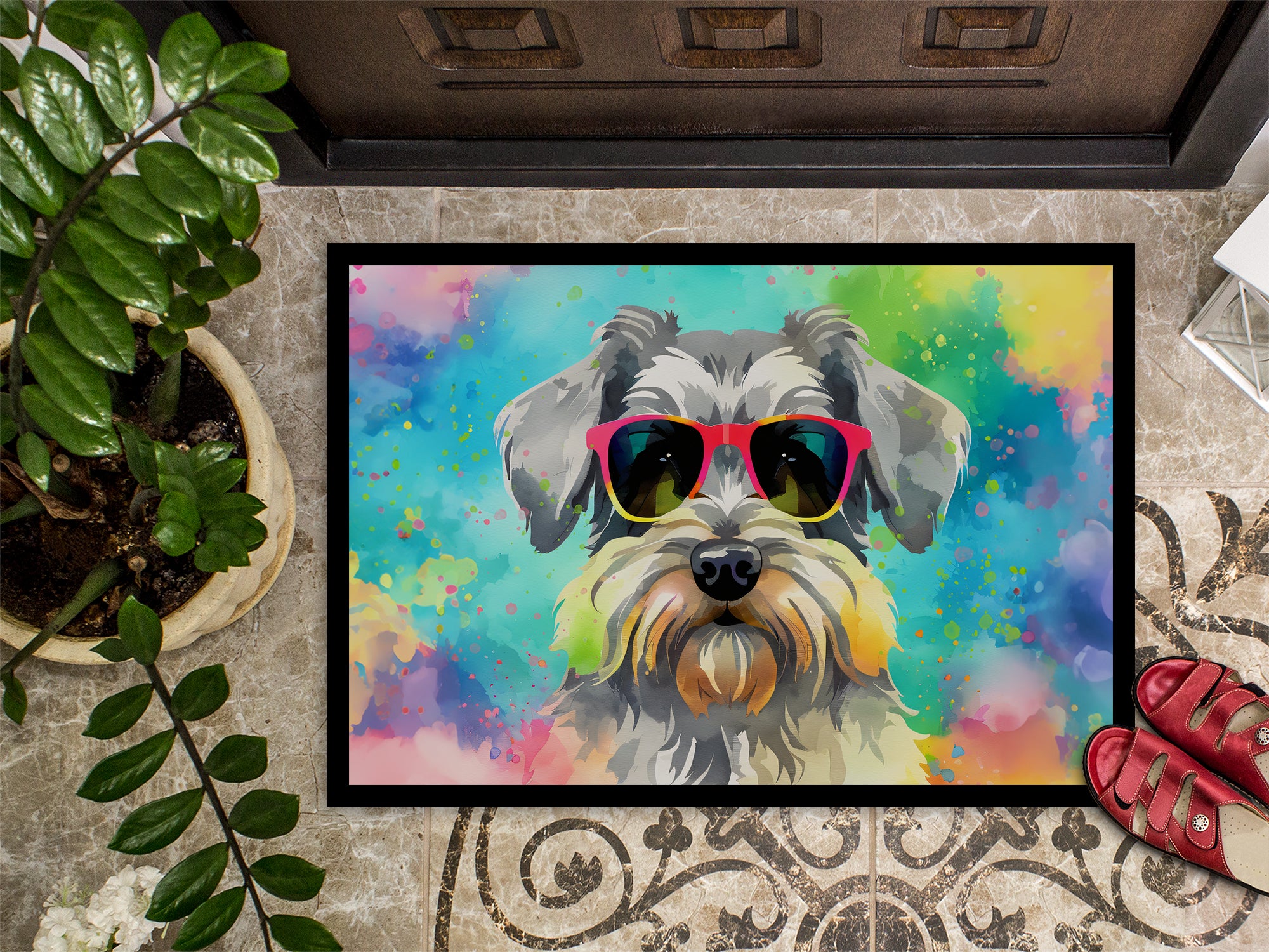 Schnauzer Hippie Dawg Indoor or Outdoor Mat 24x36