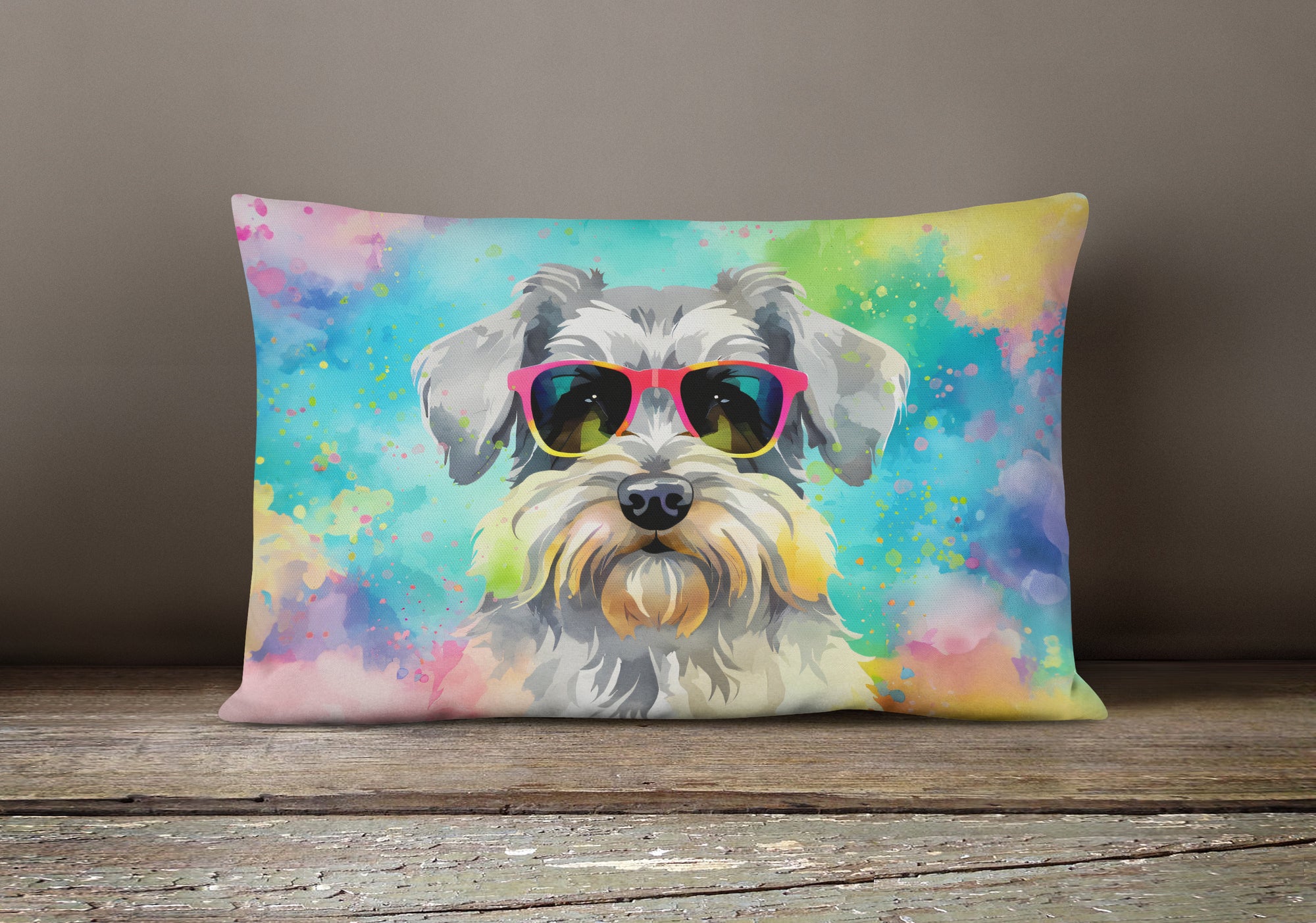 Schnauzer Hippie Dawg Fabric Decorative Pillow  the-store.com.