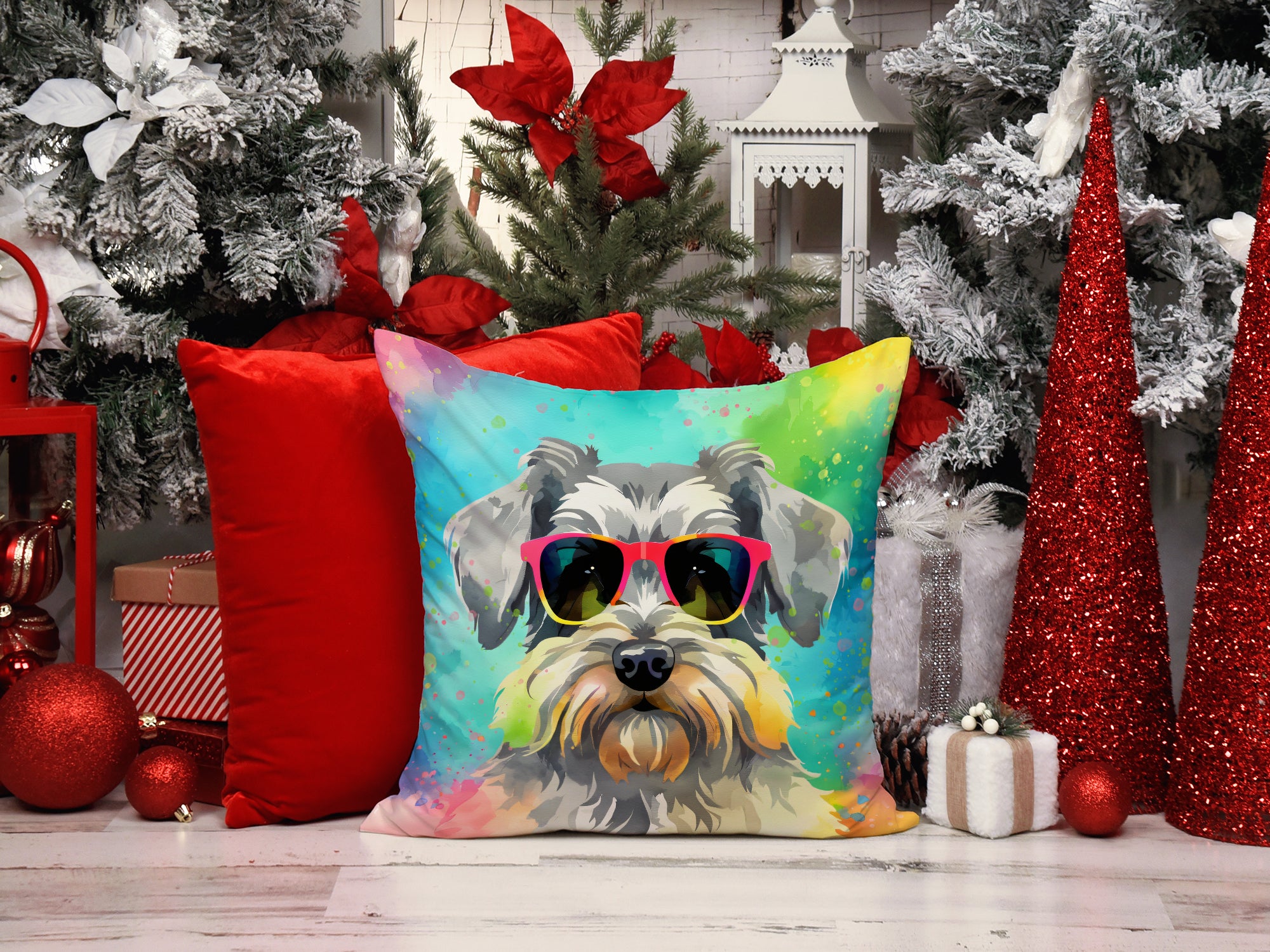 Schnauzer Hippie Dawg Fabric Decorative Pillow