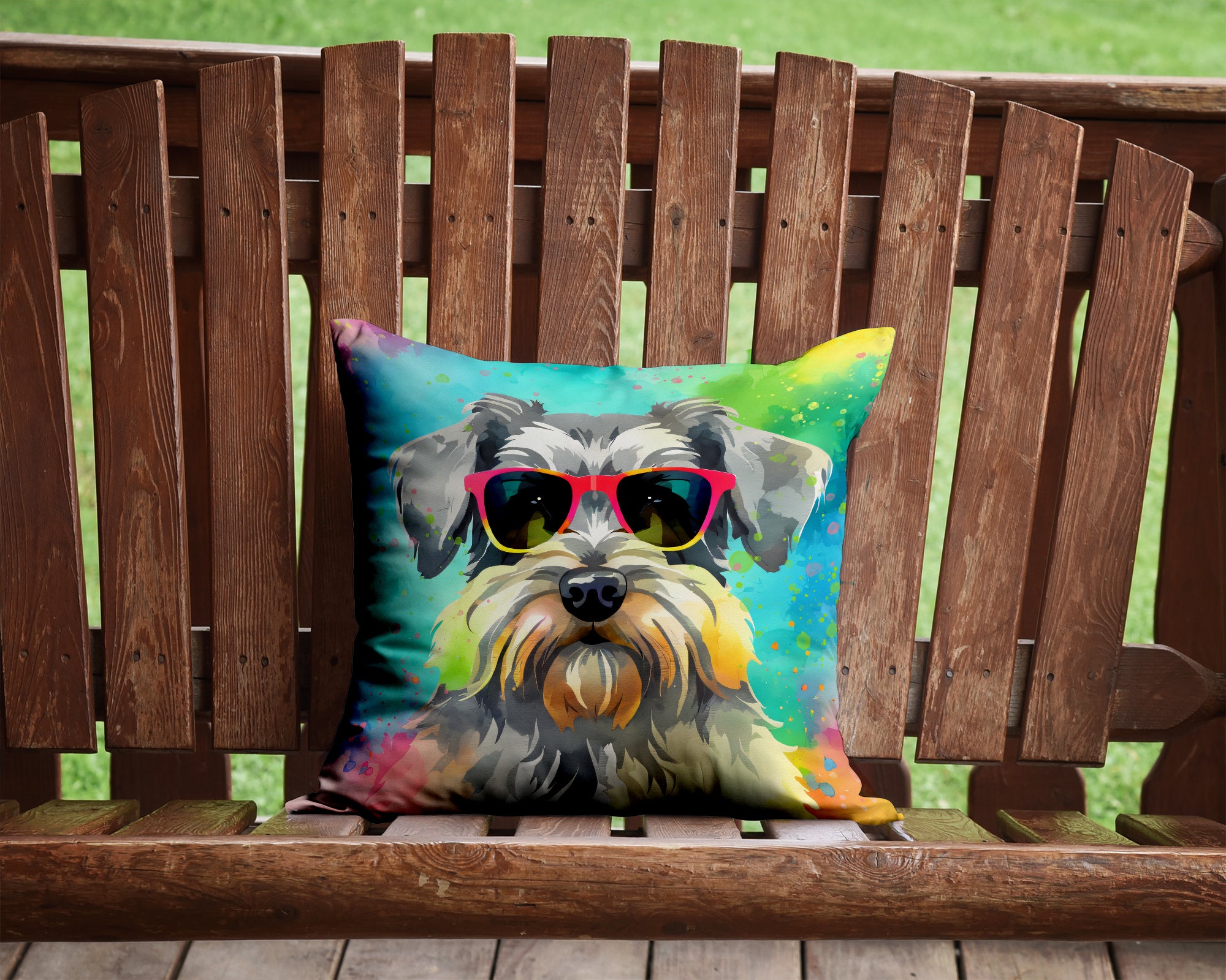 Schnauzer Hippie Dawg Fabric Decorative Pillow