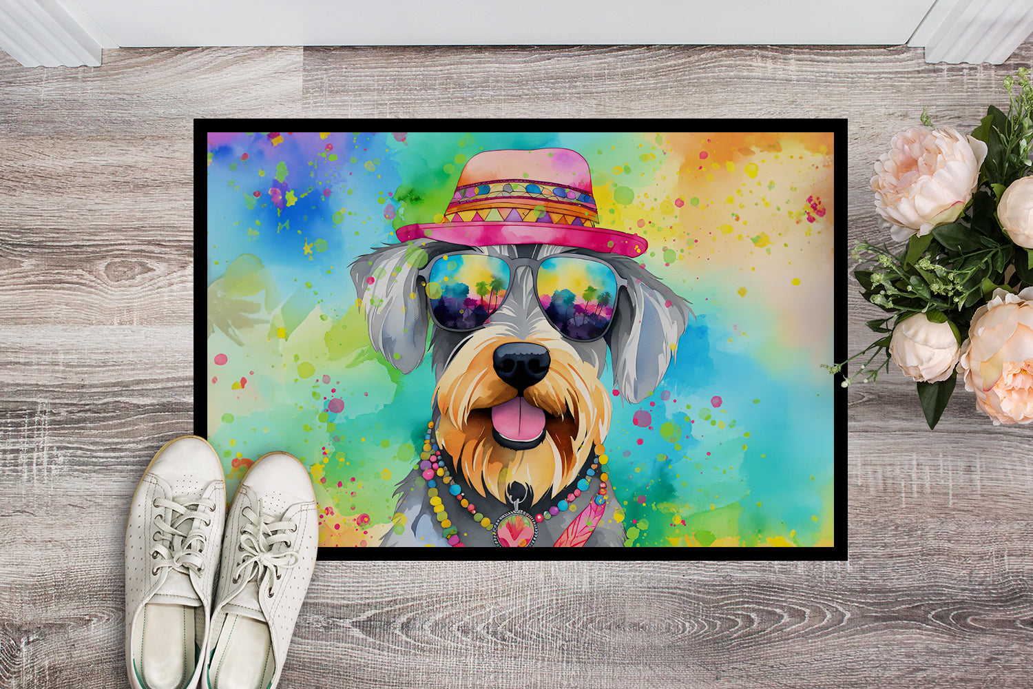 Schnauzer Hippie Dawg Indoor or Outdoor Mat 24x36