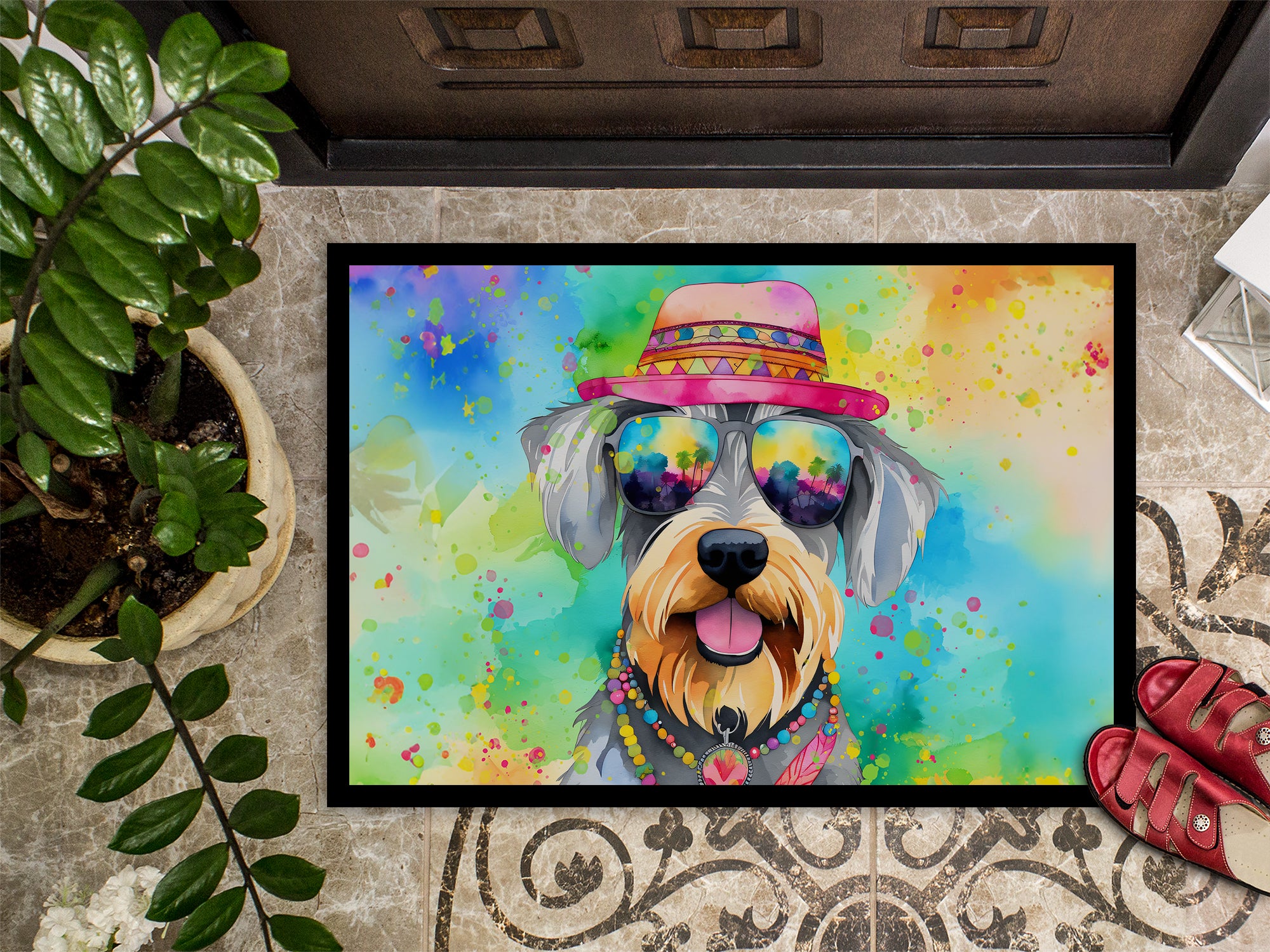 Schnauzer Hippie Dawg Indoor or Outdoor Mat 24x36