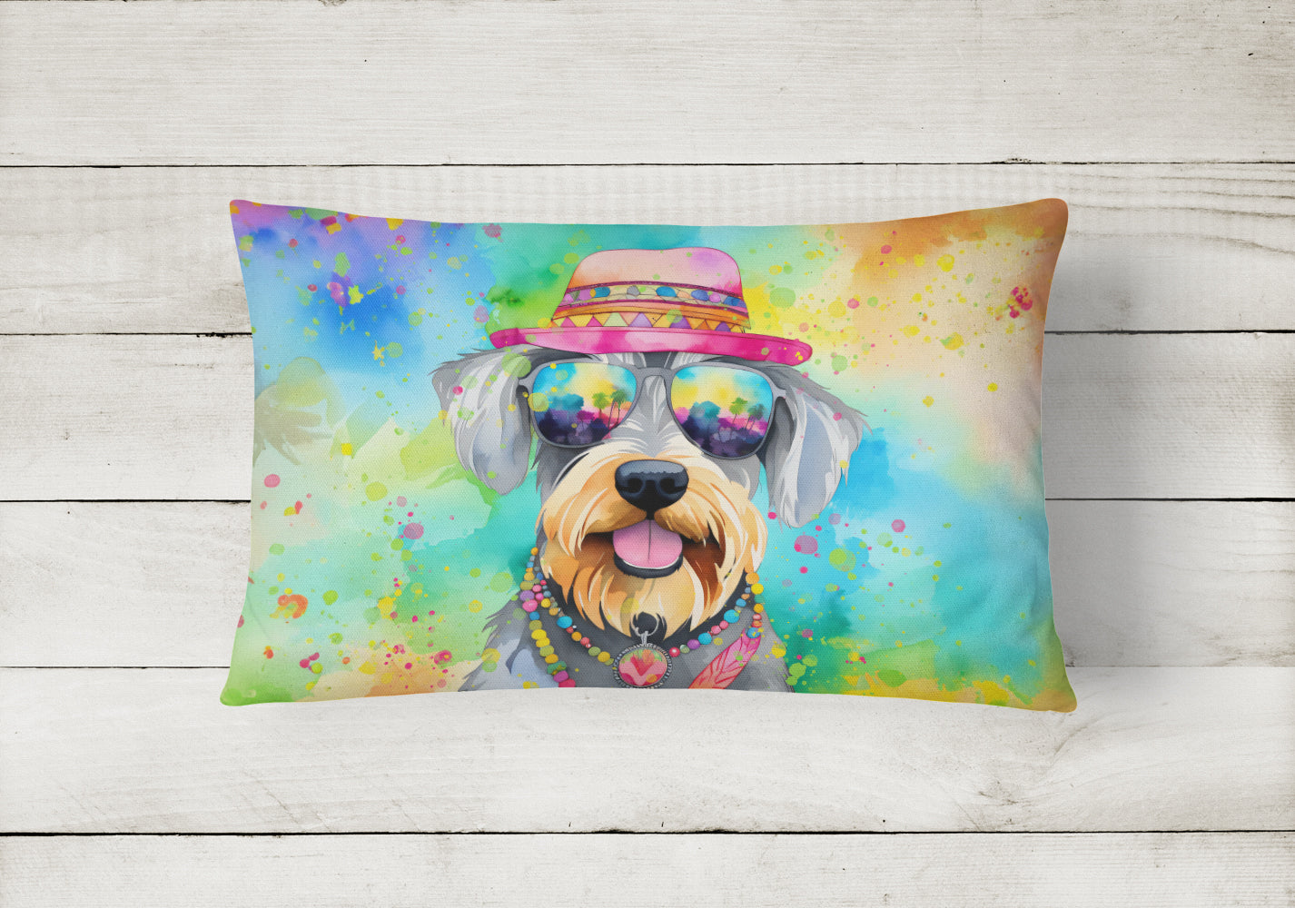 Schnauzer Hippie Dawg Fabric Decorative Pillow