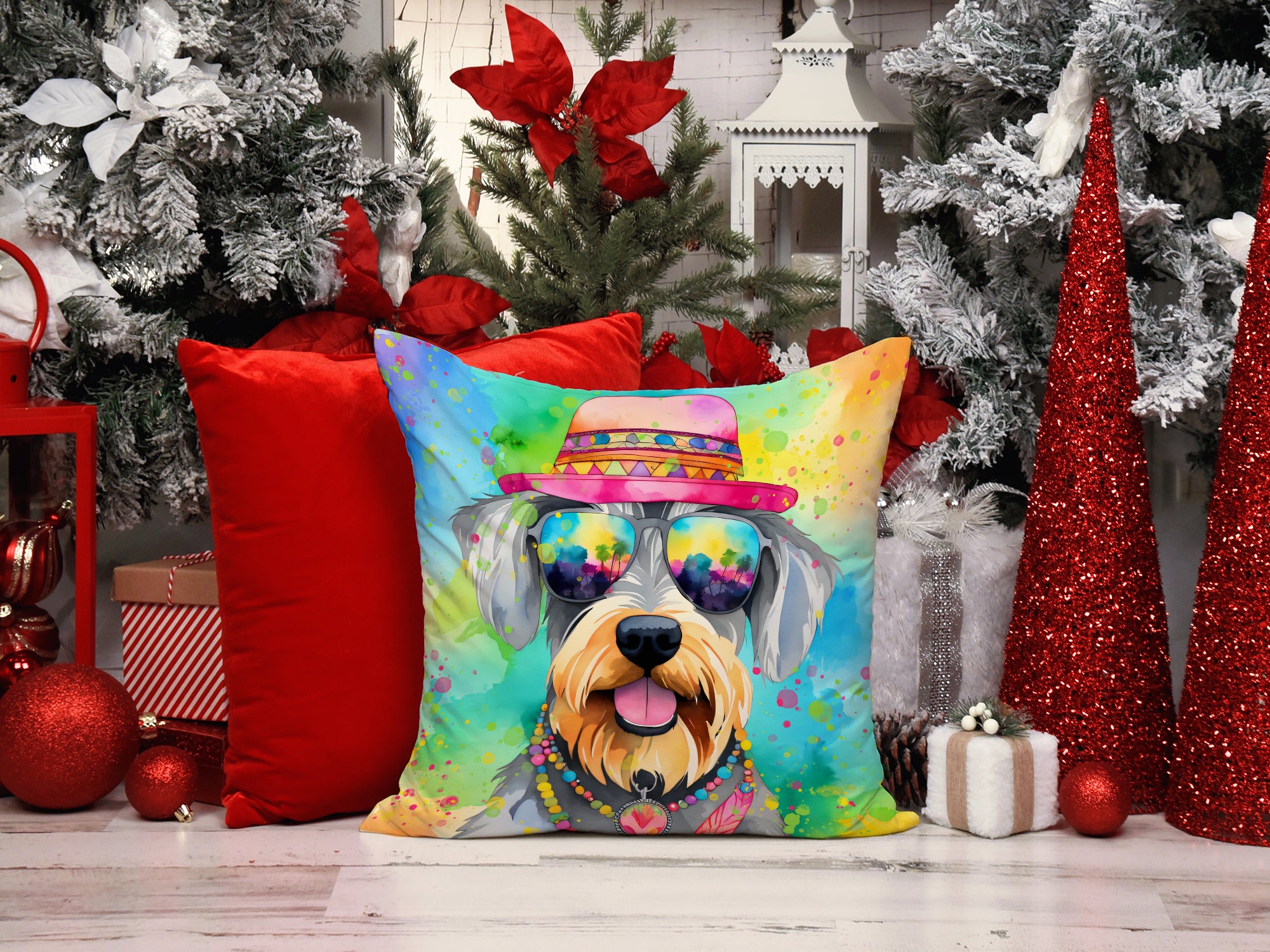 Schnauzer Hippie Dawg Fabric Decorative Pillow