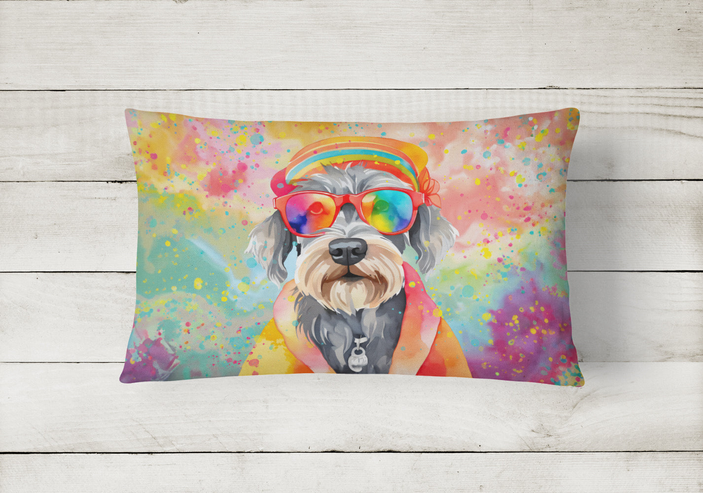 Schnauzer Hippie Dawg Fabric Decorative Pillow