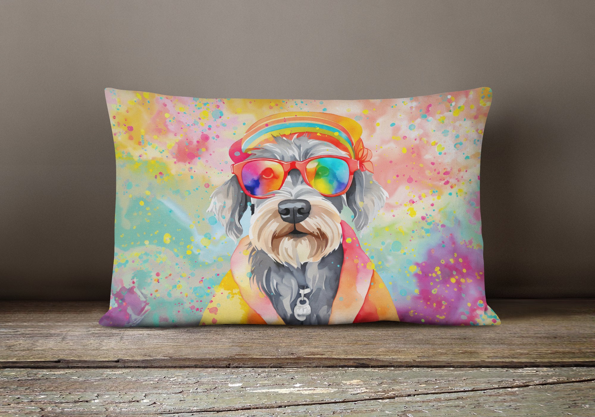 Schnauzer Hippie Dawg Fabric Decorative Pillow  the-store.com.