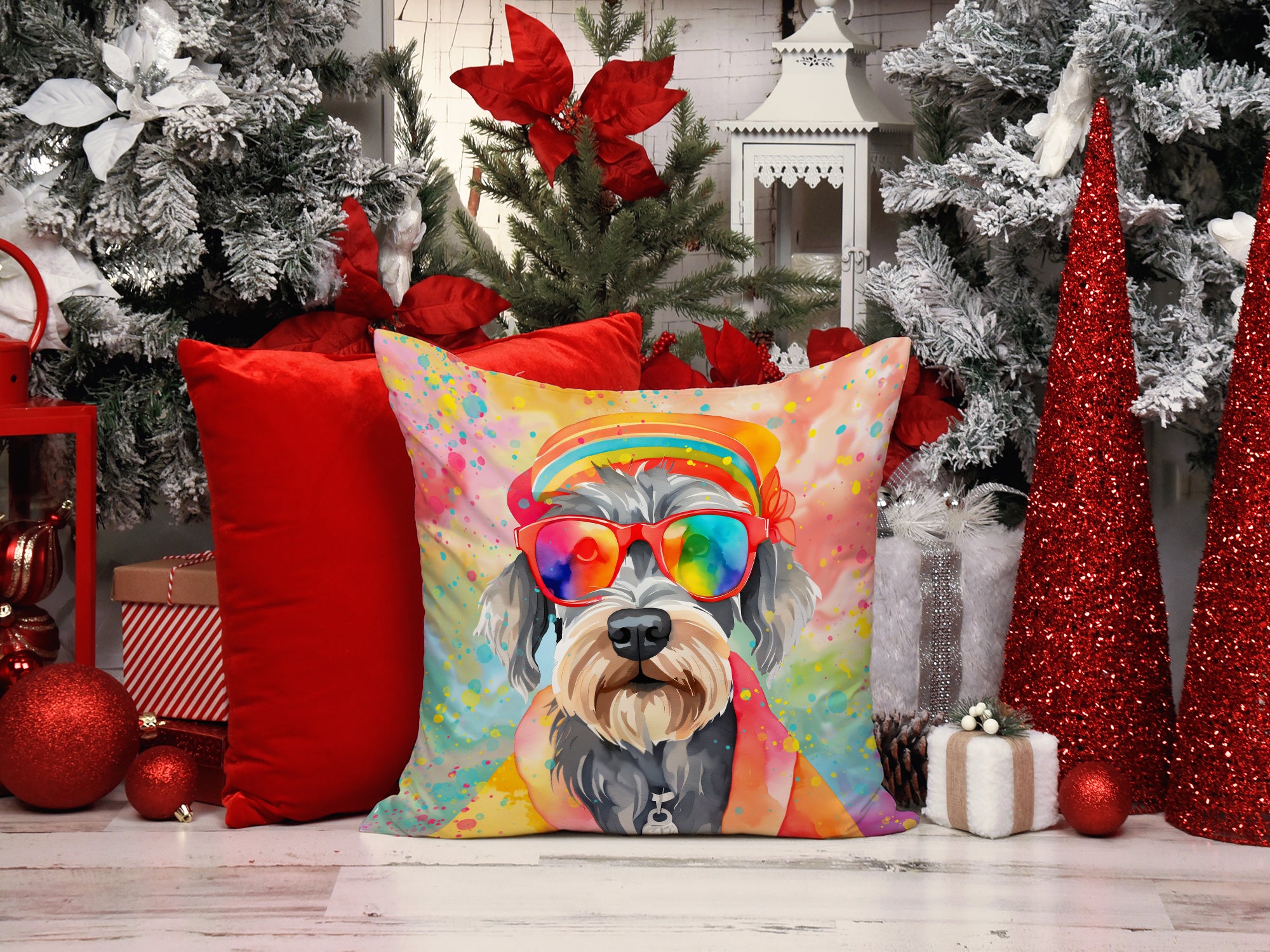 Schnauzer Hippie Dawg Fabric Decorative Pillow